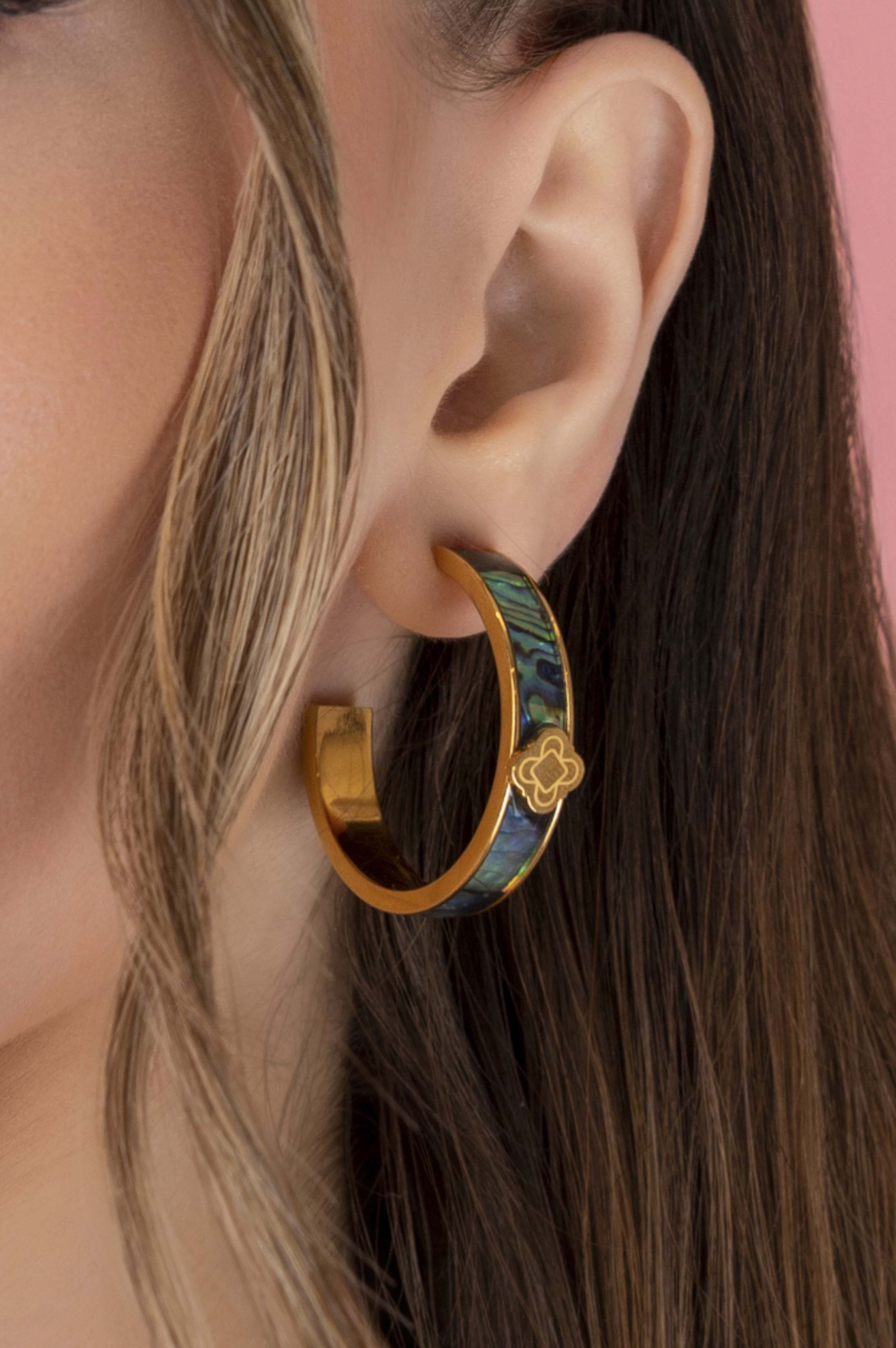 Blue Lagoon Abalone Medium Hoop Earring Set
