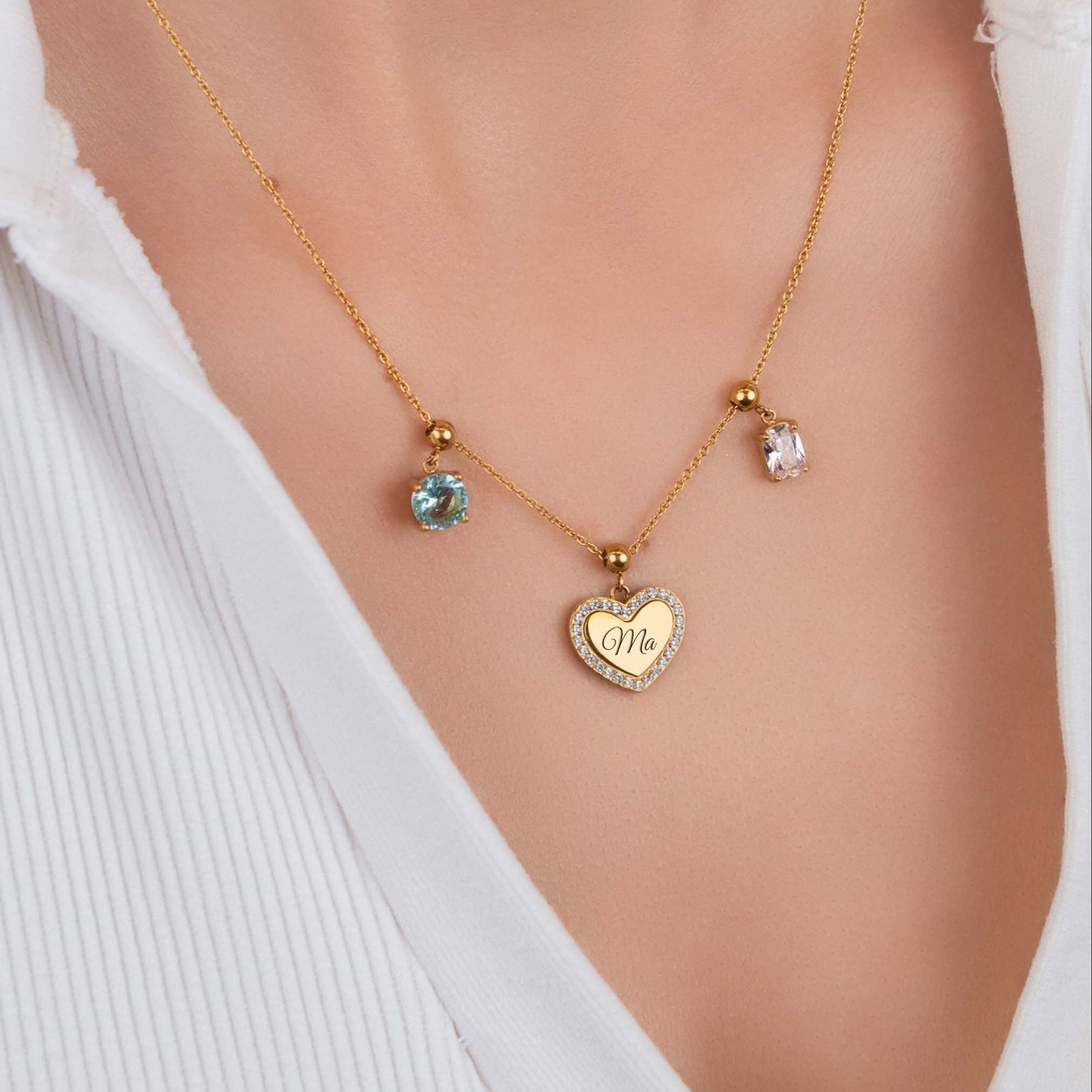Qalbi Halo Engravable Toggle Charm & Birthstone Bracelet Gift Set