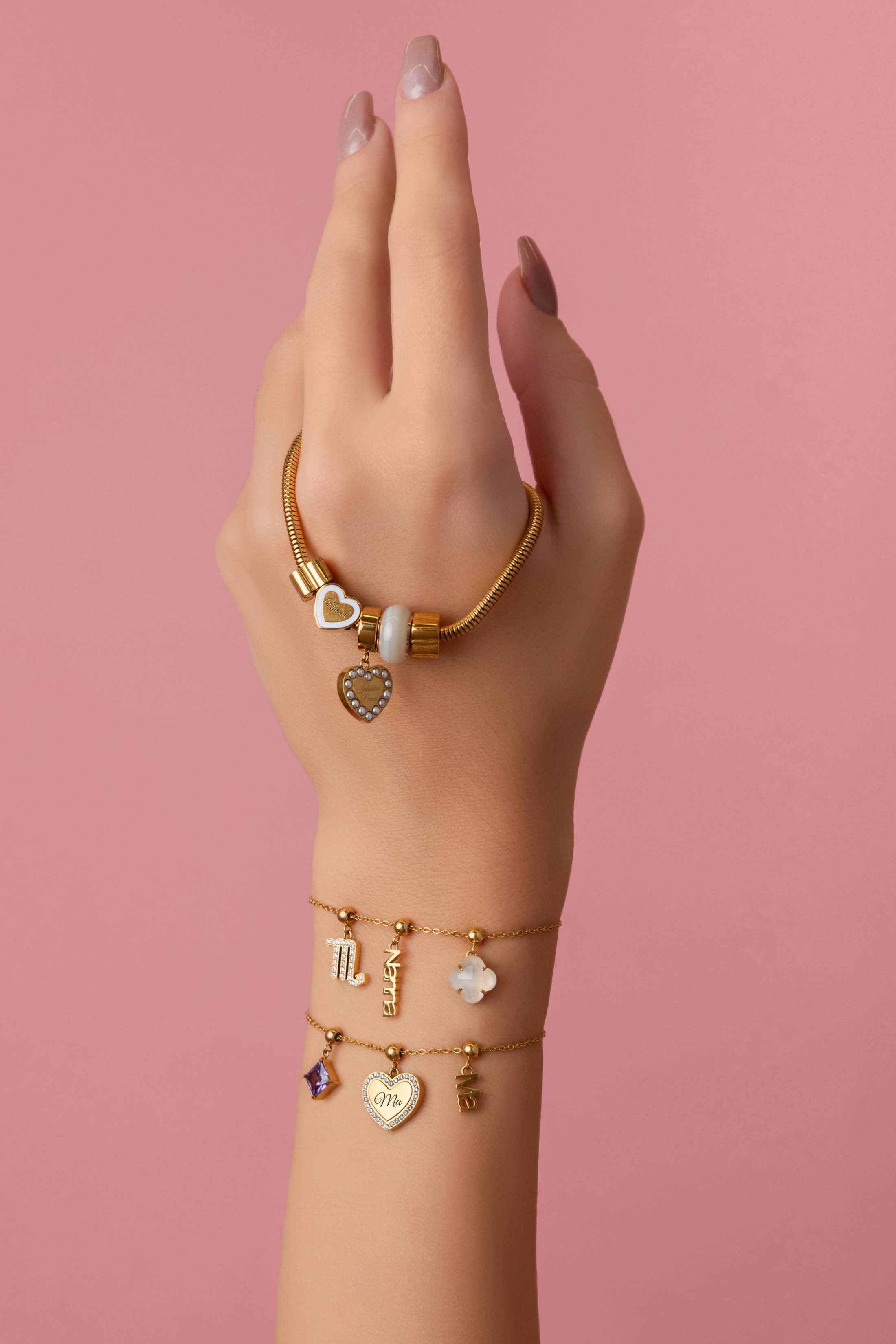 Qalbi Halo Engravable Toggle Charm & Birthstone Bracelet Gift Set