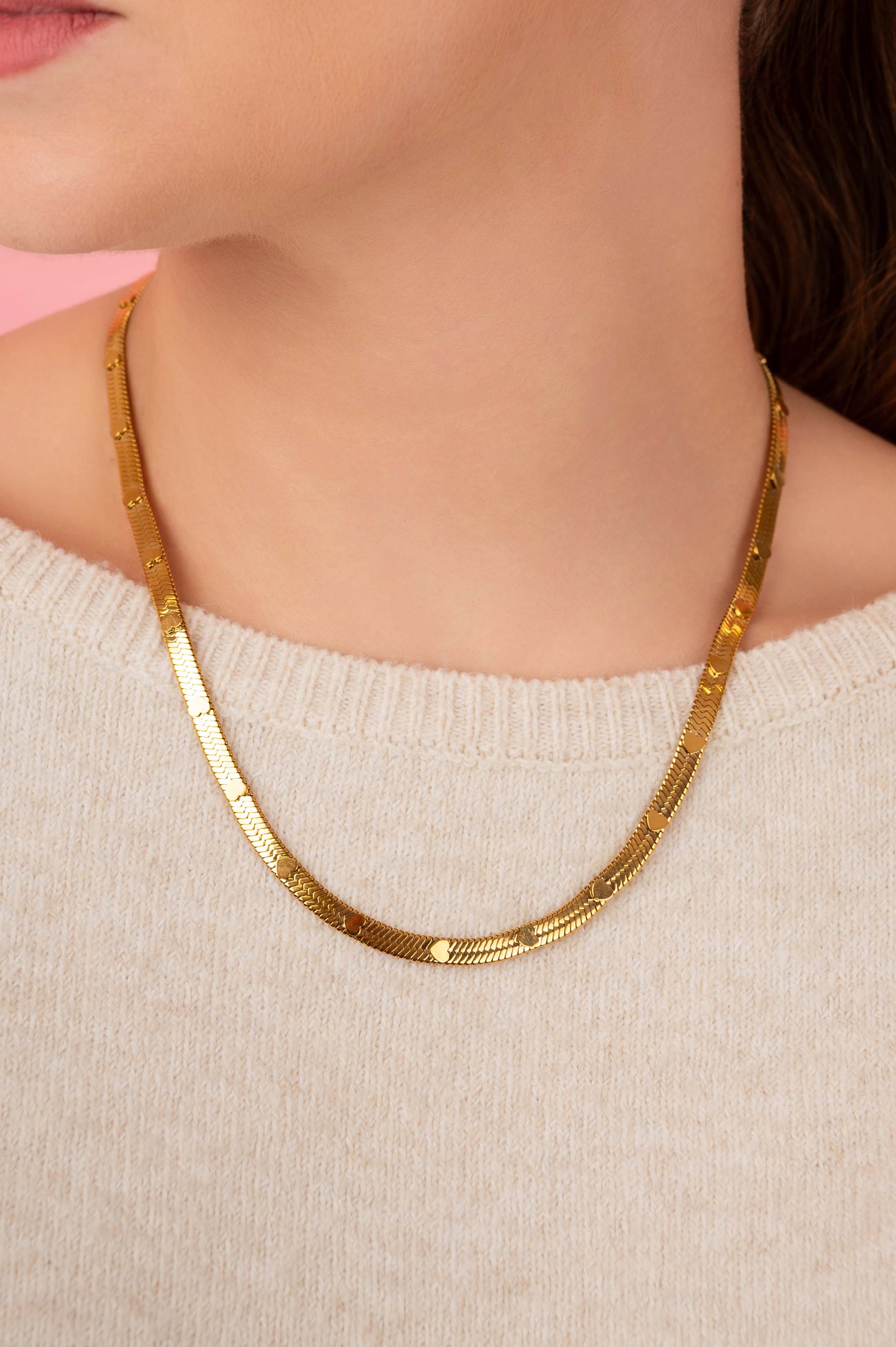 Heart Flat Snake Chain Necklace