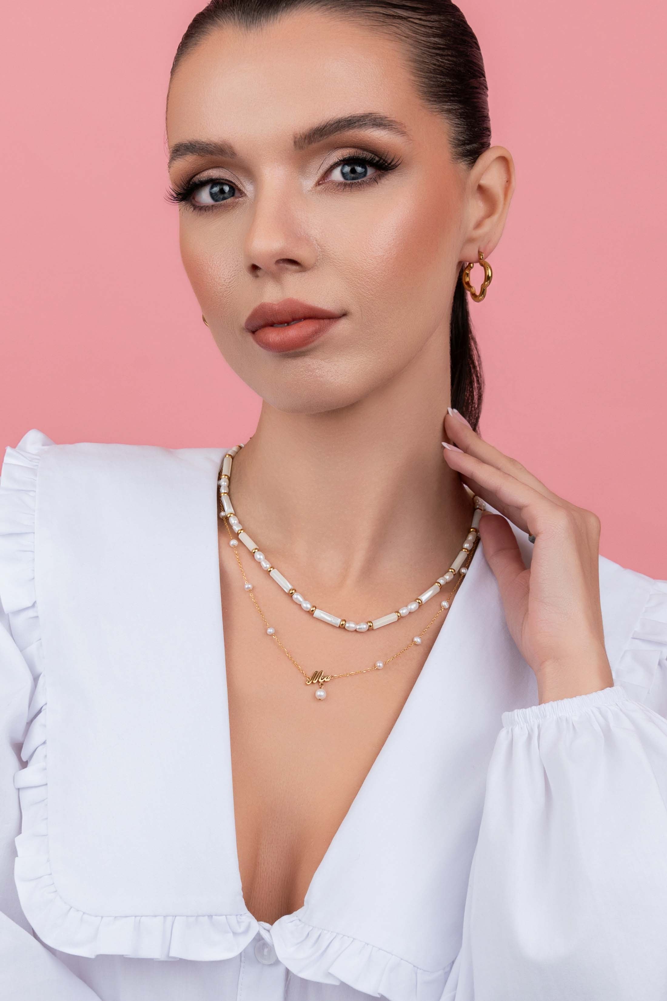 ‘Ma’ Cursive Freshwater Pearl Necklace