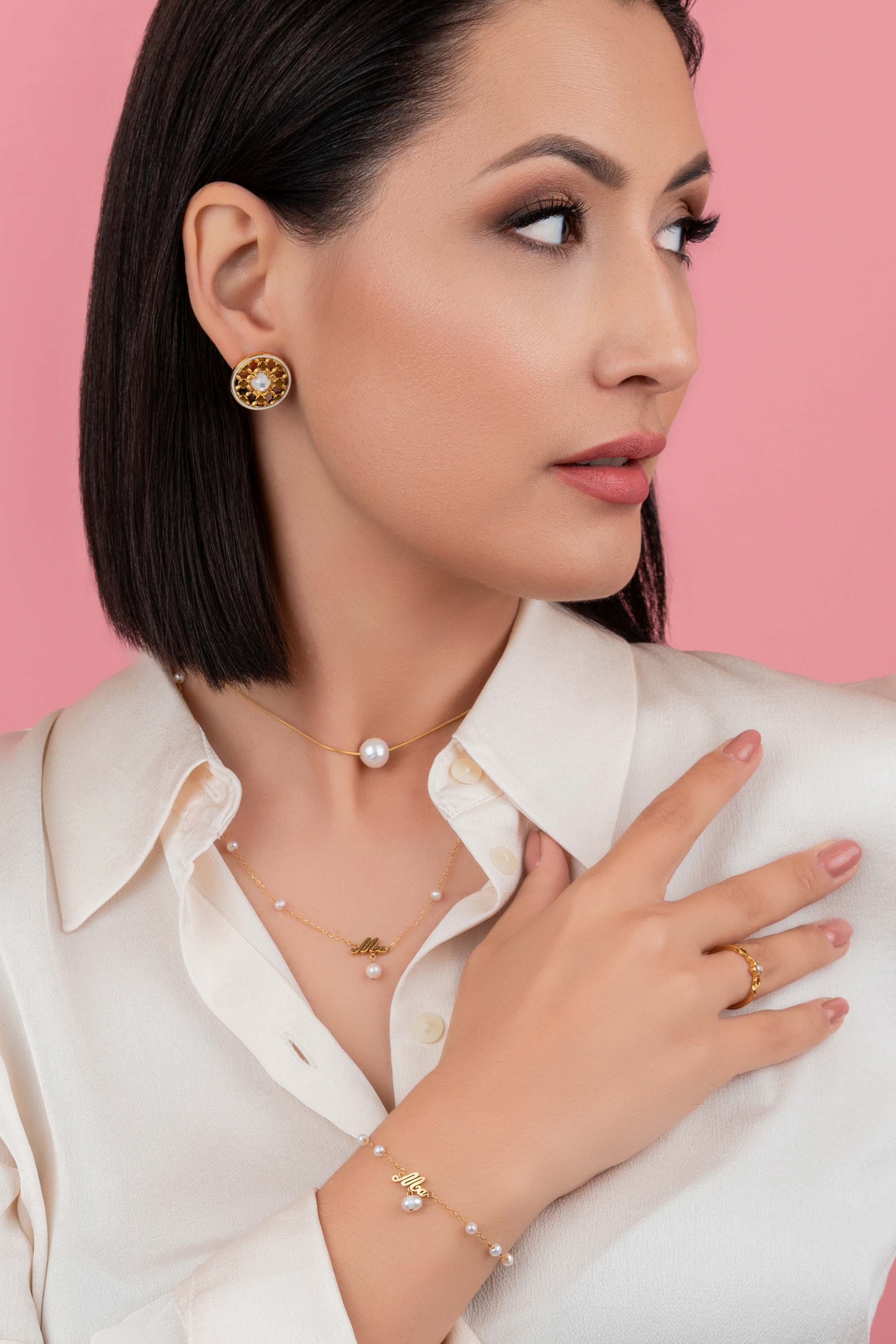 ‘Ma’ Cursive Freshwater Pearl Necklace & Bracelet Gift Set