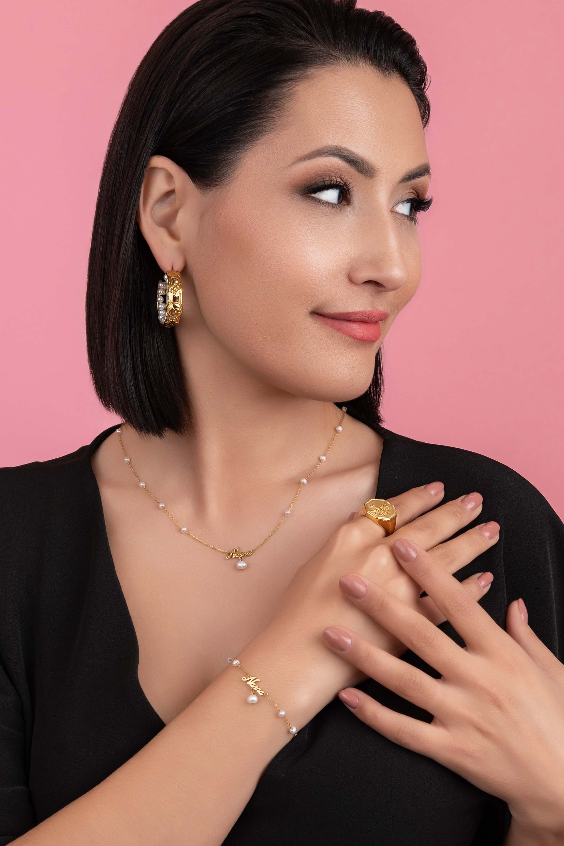 ‘Nanna’ Cursive Freshwater Pearl Necklace