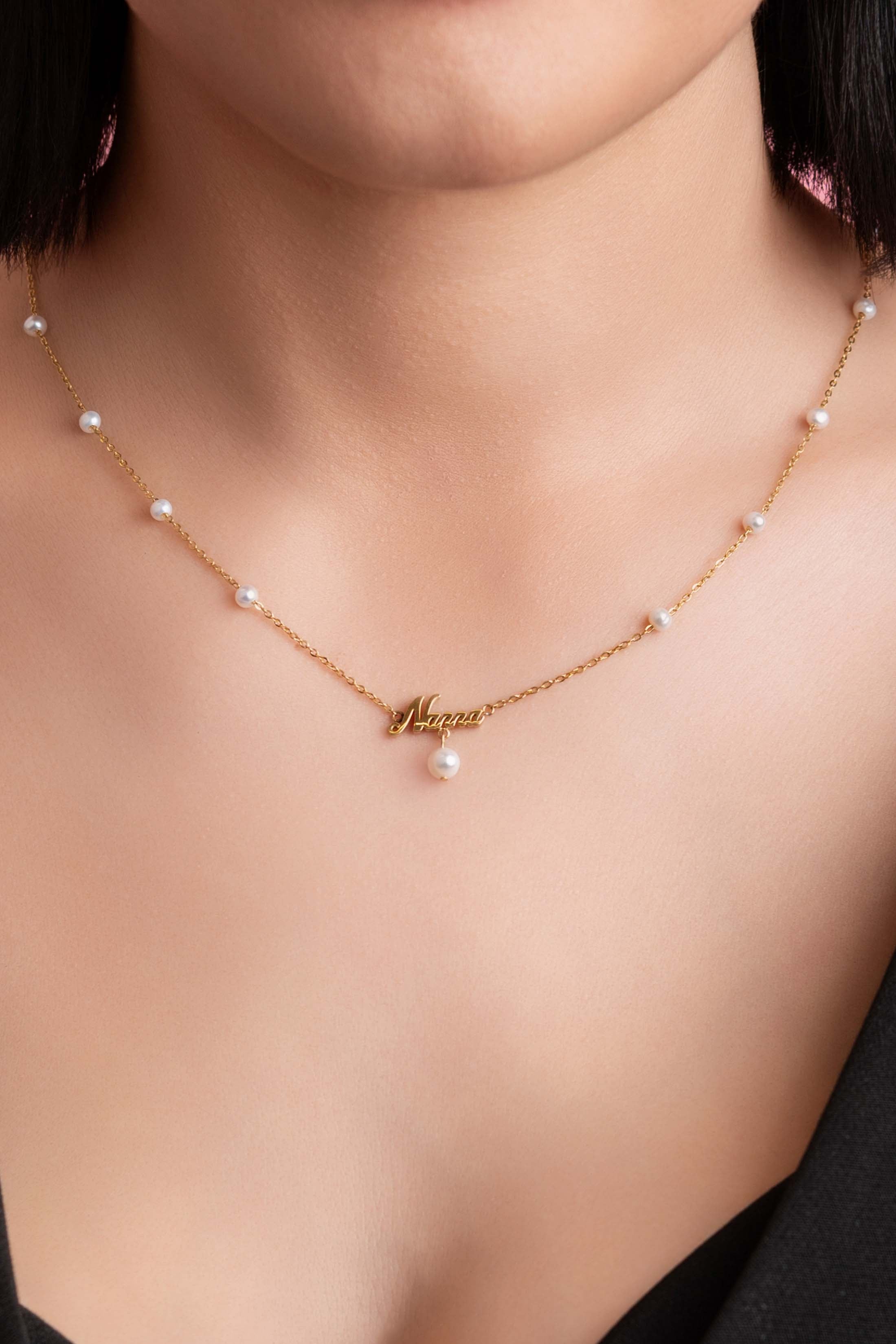 ‘Nanna’ Cursive Freshwater Pearl Necklace