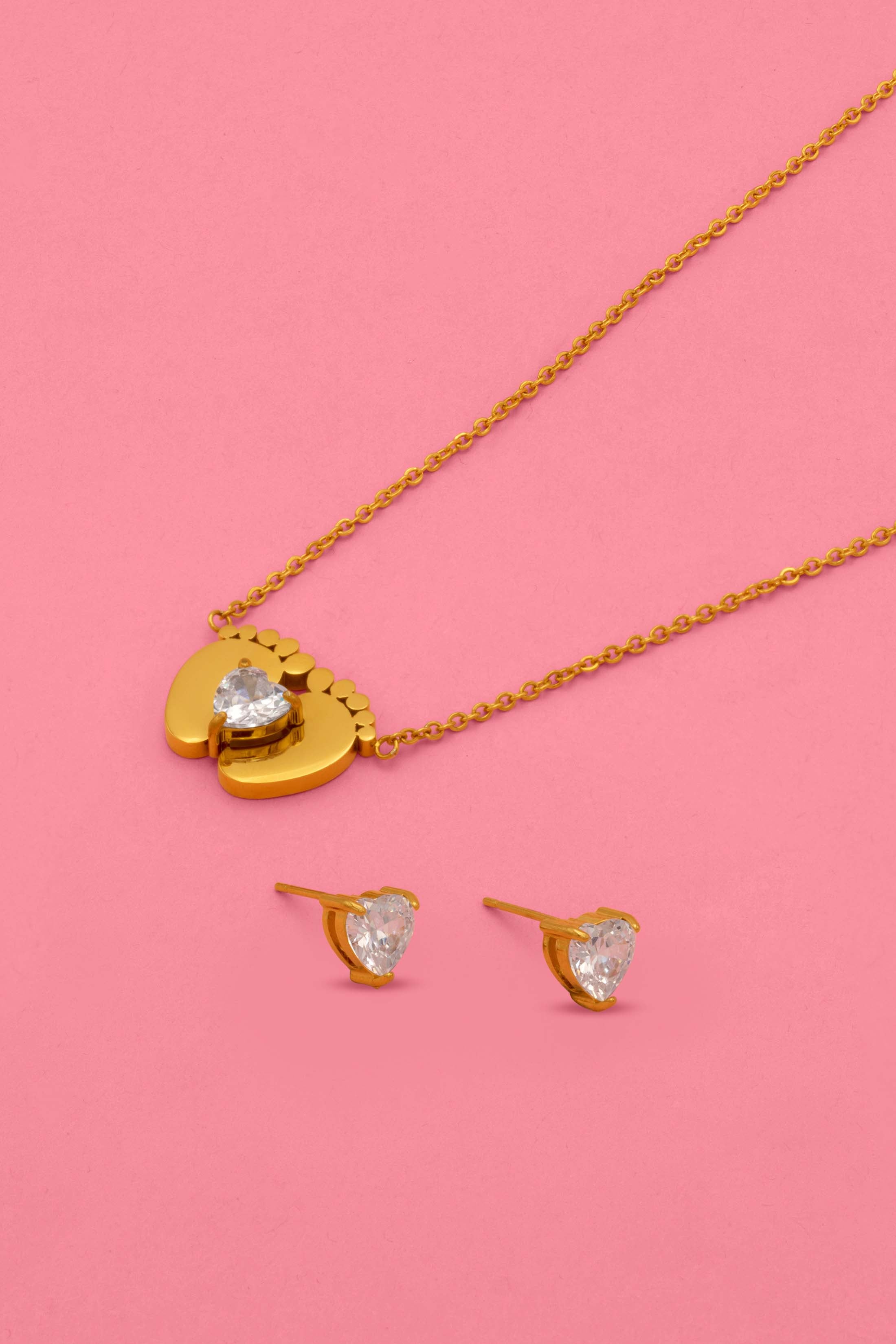 Little Steps Stud Earrings & Engravable Necklace Gift Set