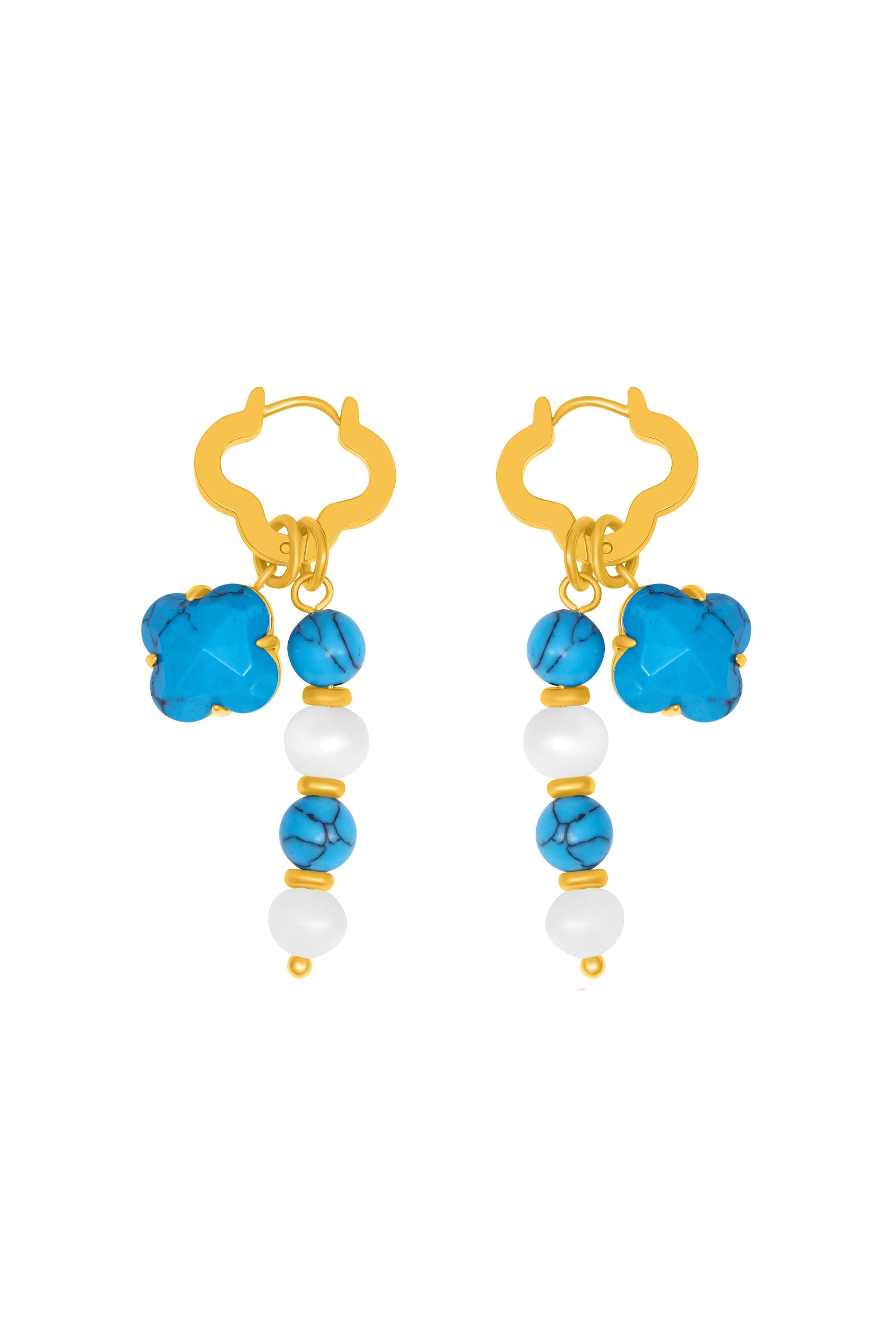 Turquoise Marble Pearl Duo Earring Set