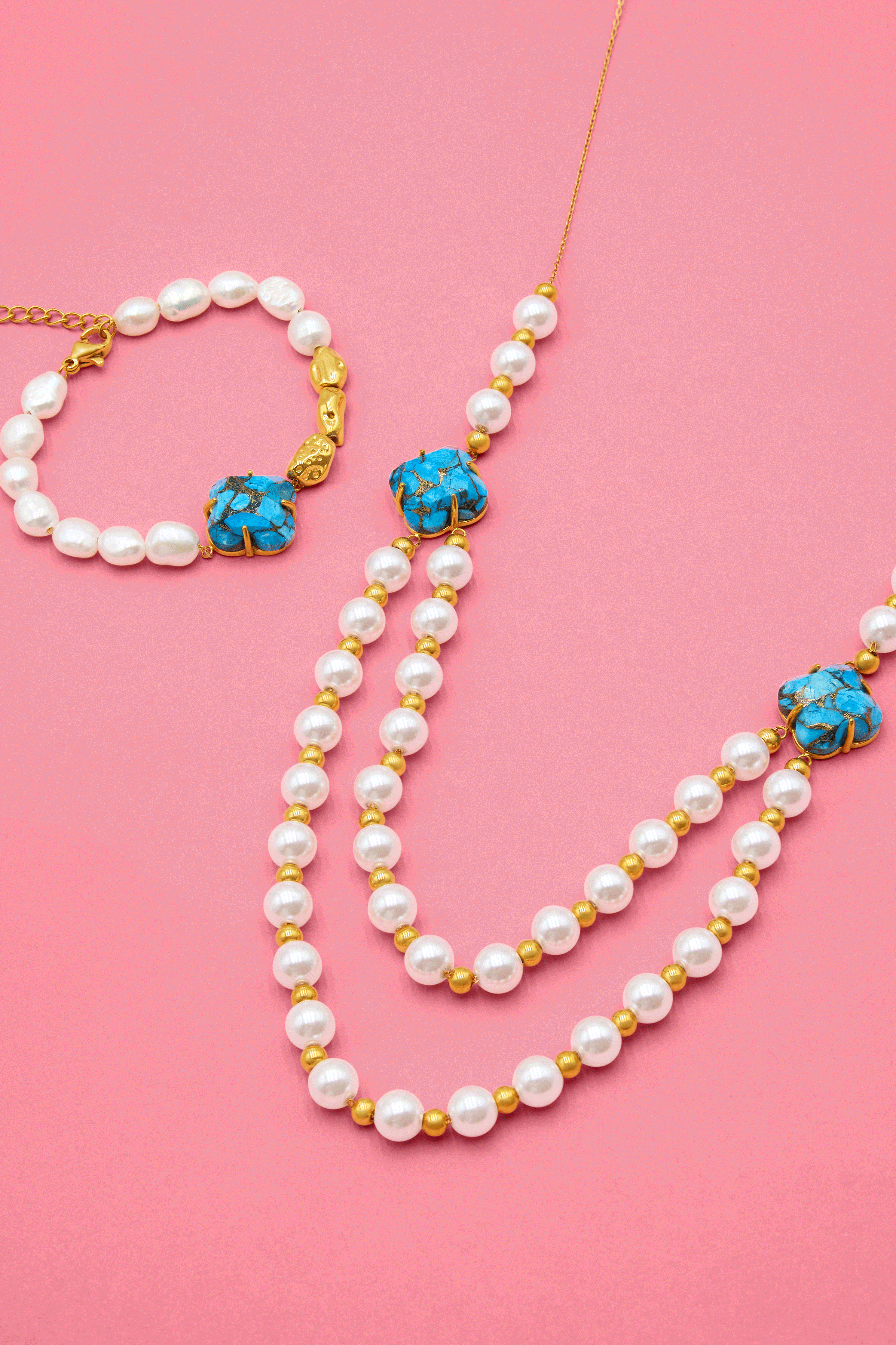 Stone Station Pearl Duet Necklace & Bracelet Gift Set