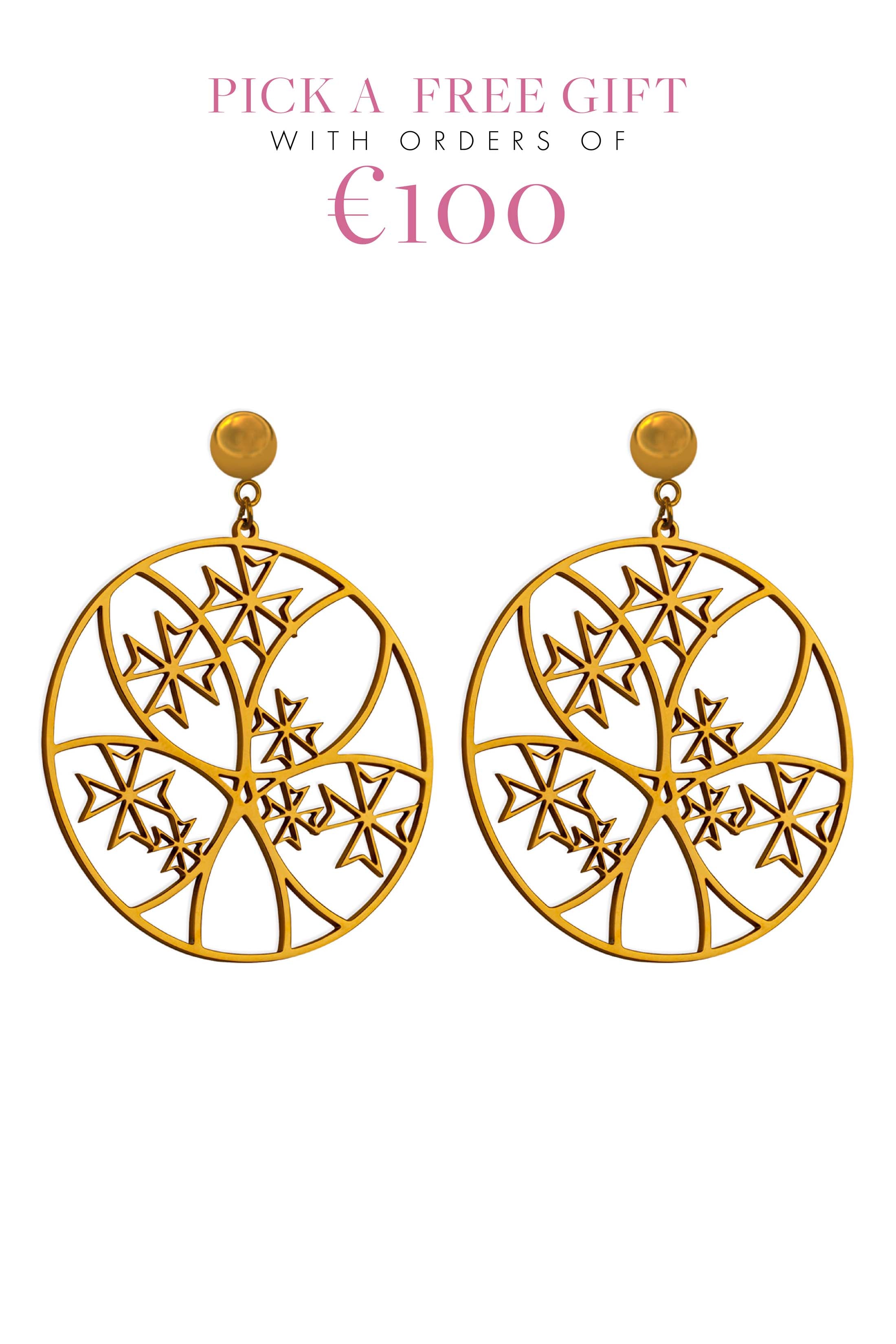 Abstract Maltese Cross Hoop Earring Set