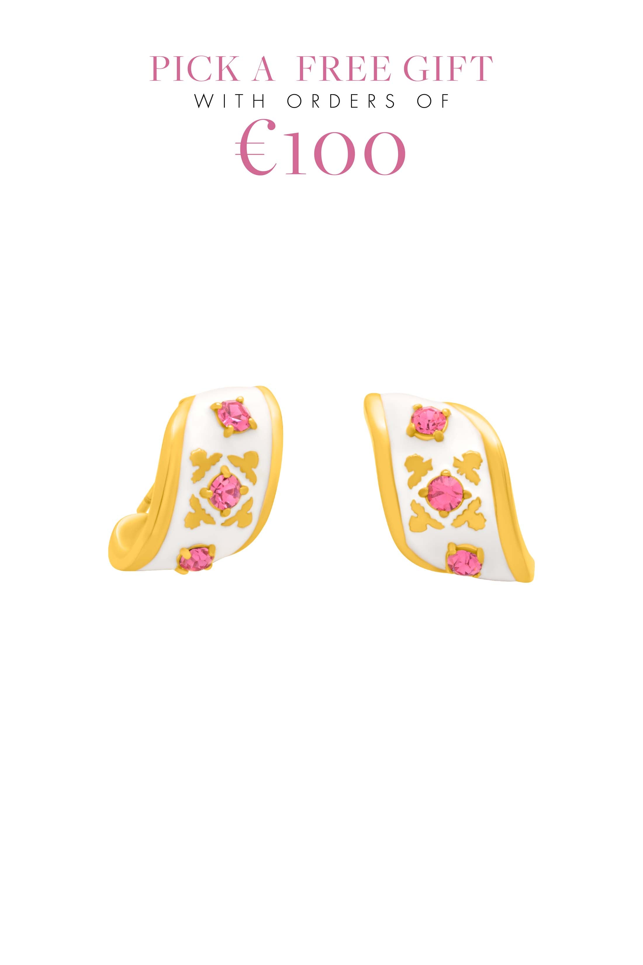 Maltese Tile Pink Crescent Stud Earring Set