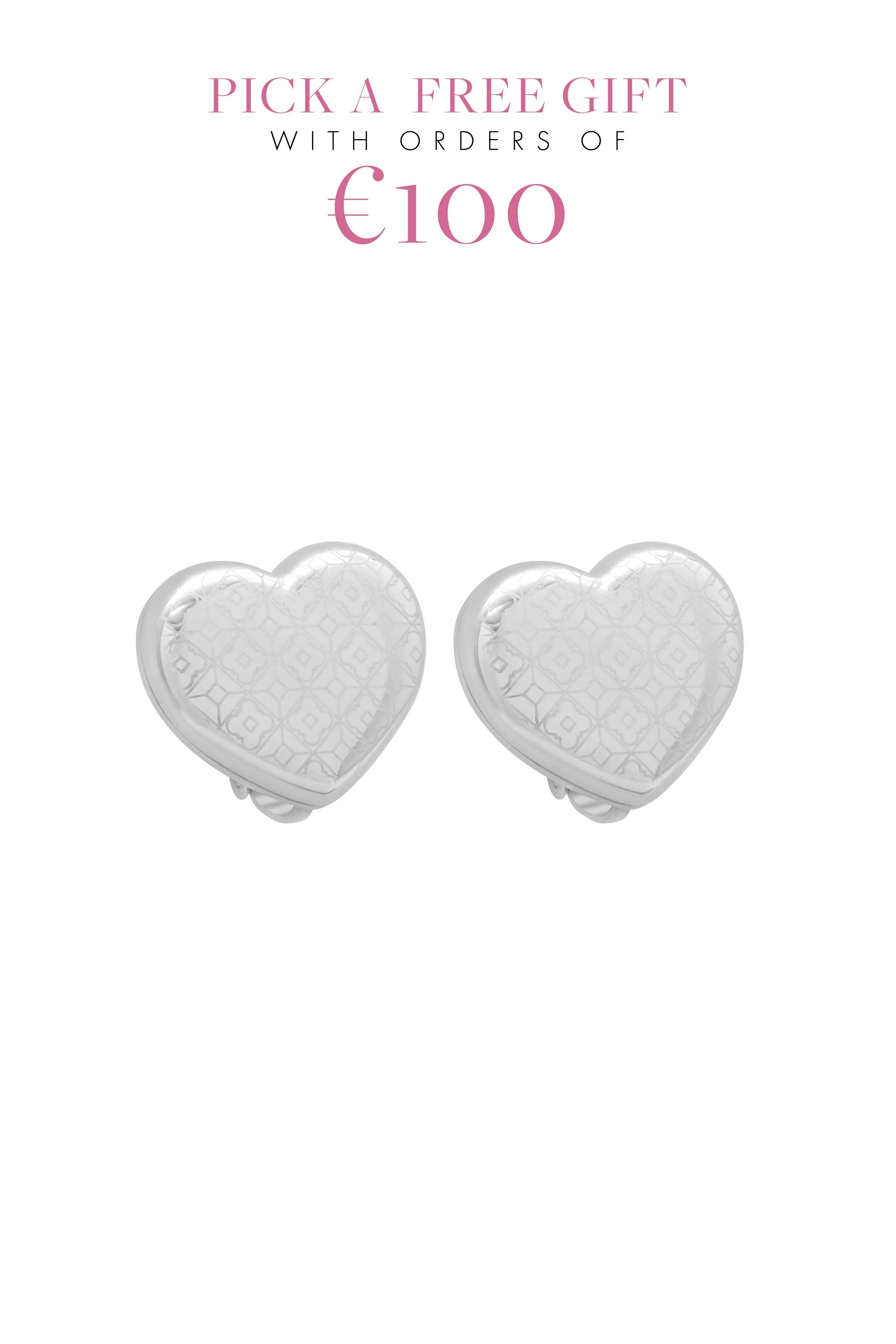 Silver Tiled Heart Clip-On Stud Earring Set