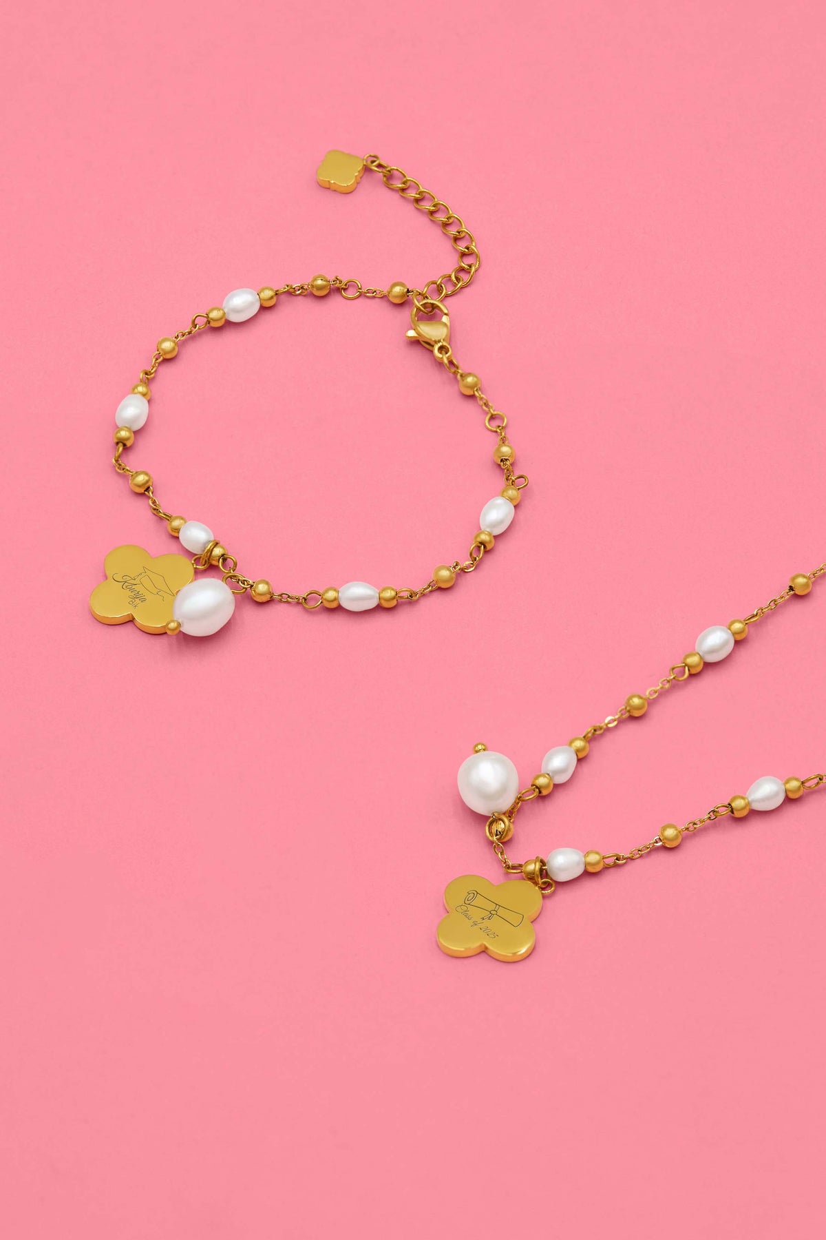 Freshwater Pearl Graduation Charm Bracelet & Necklace Gift Set