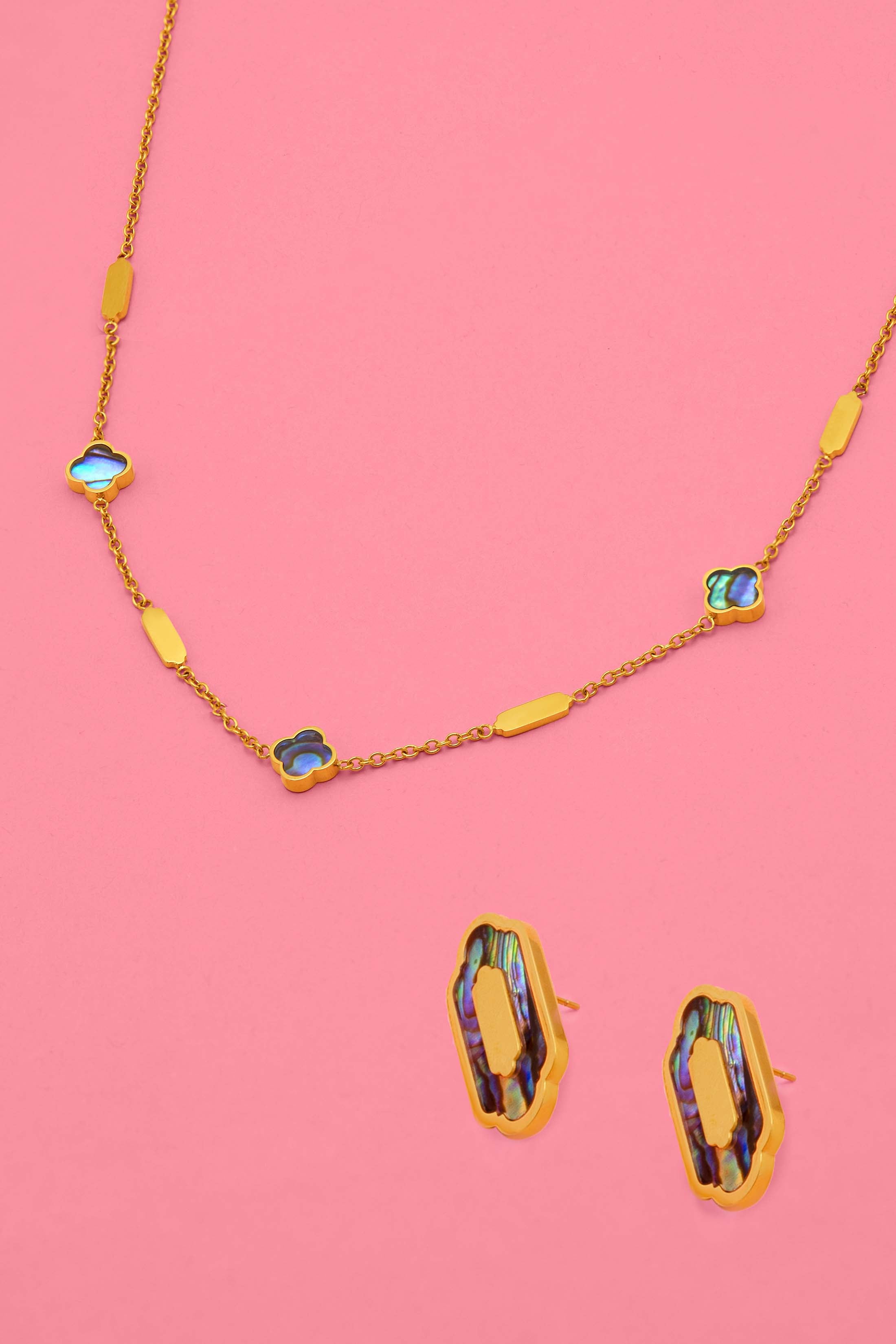 Blue Lagoon Abalone Statement Stud Earring Set & Charm Necklace Gift Set