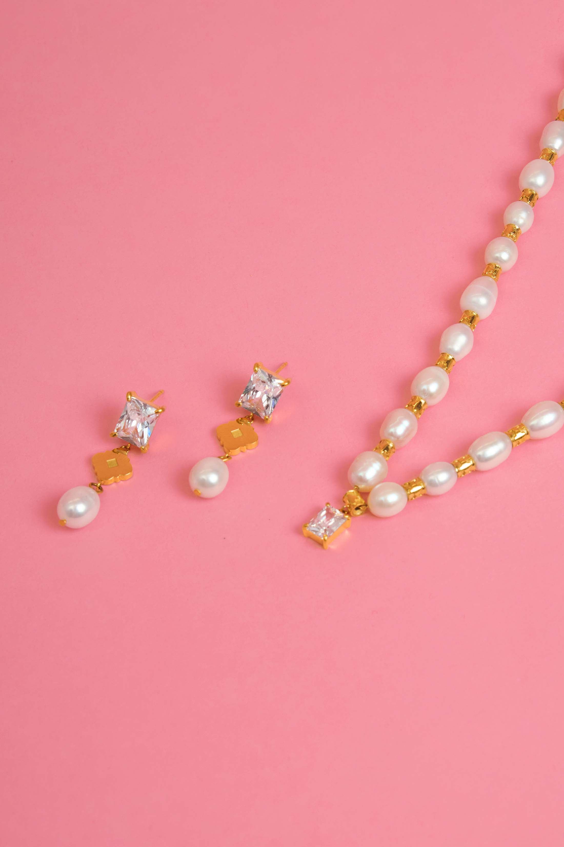 Pearl Glow Drop Stud Earrings & Necklace Gift Set