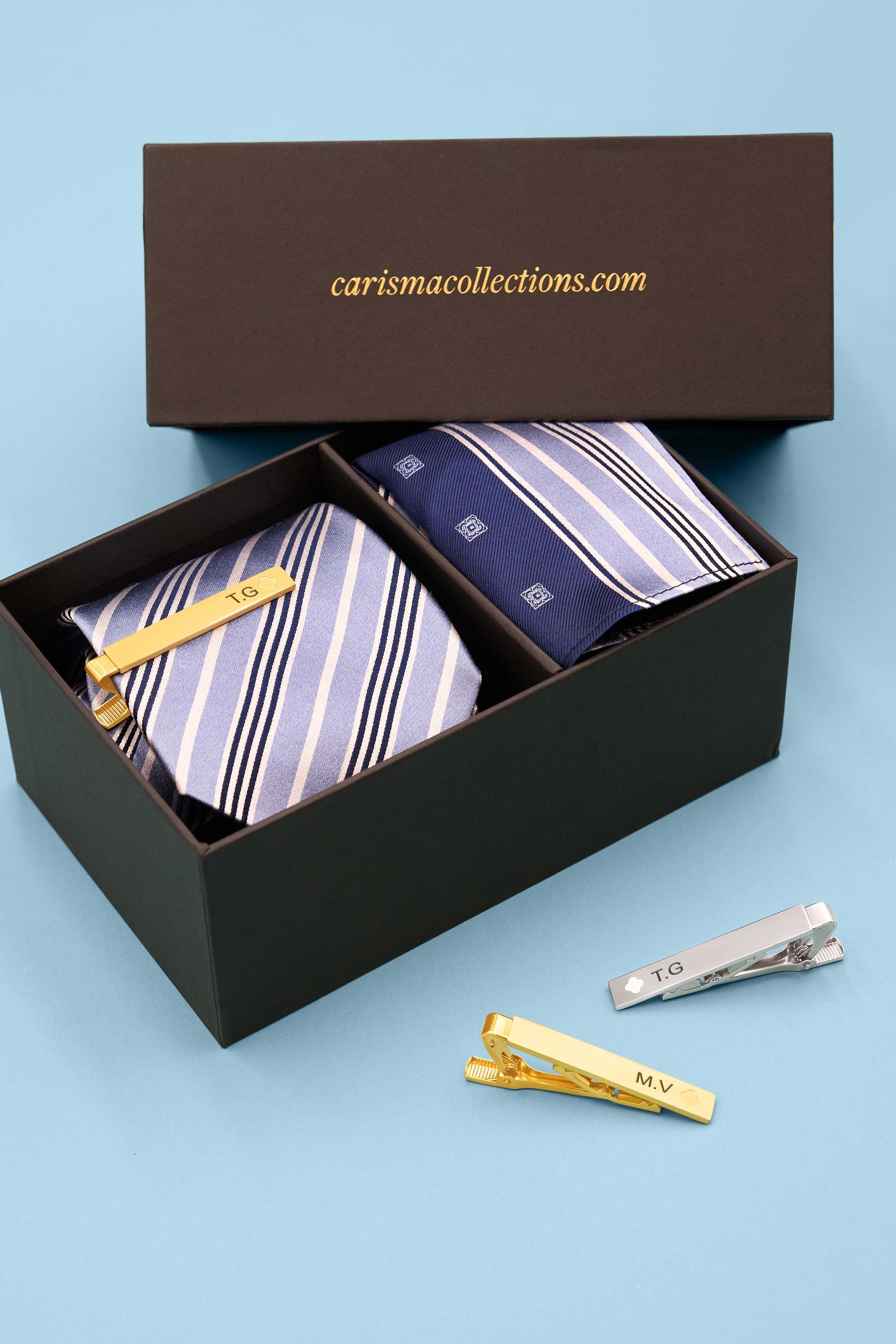 Portofino Tie & Pocket Square & Carisma Crest Tie Clip Gift Set