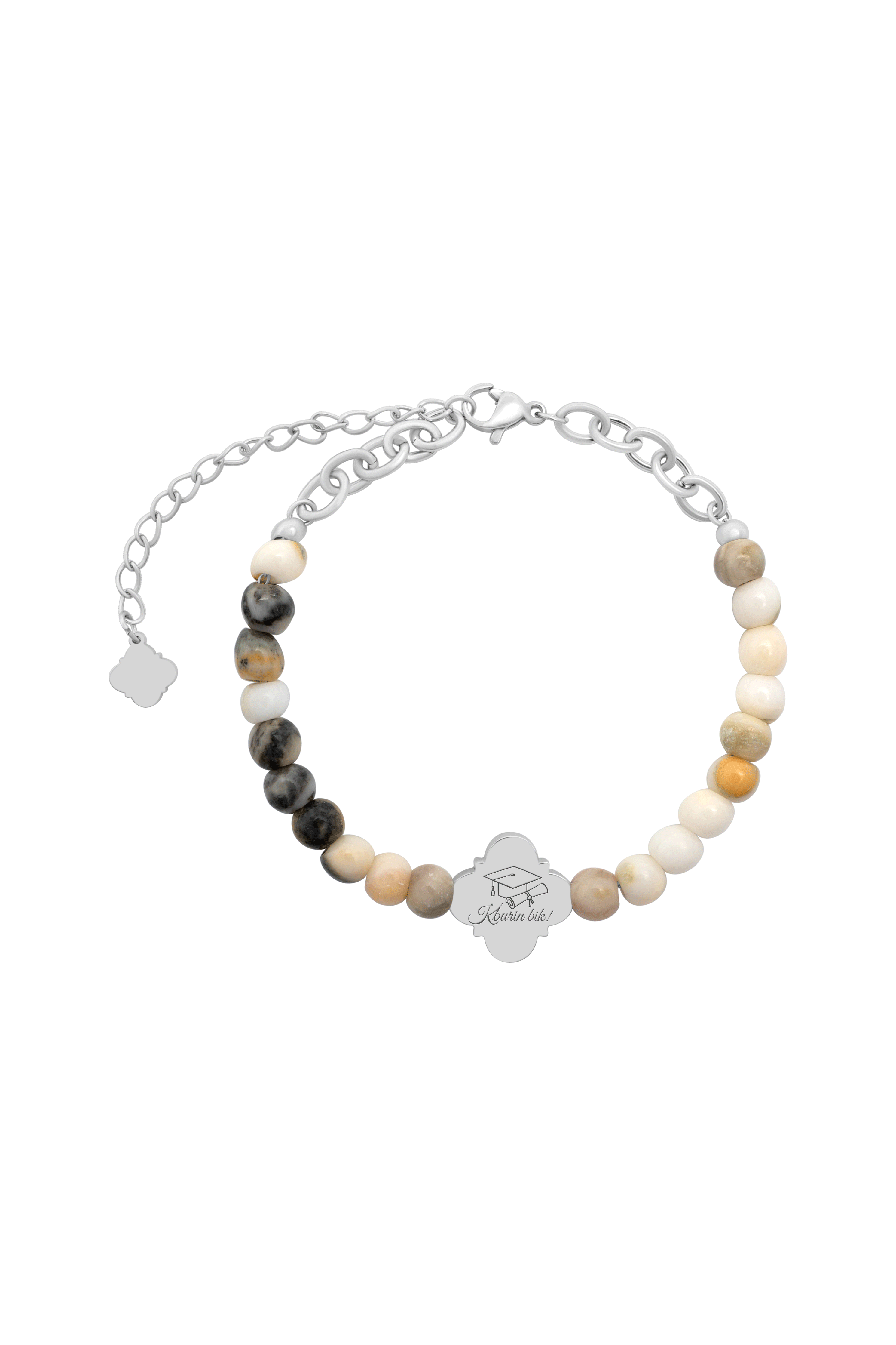 Engravable Graduation Earth Beaded Bracelet