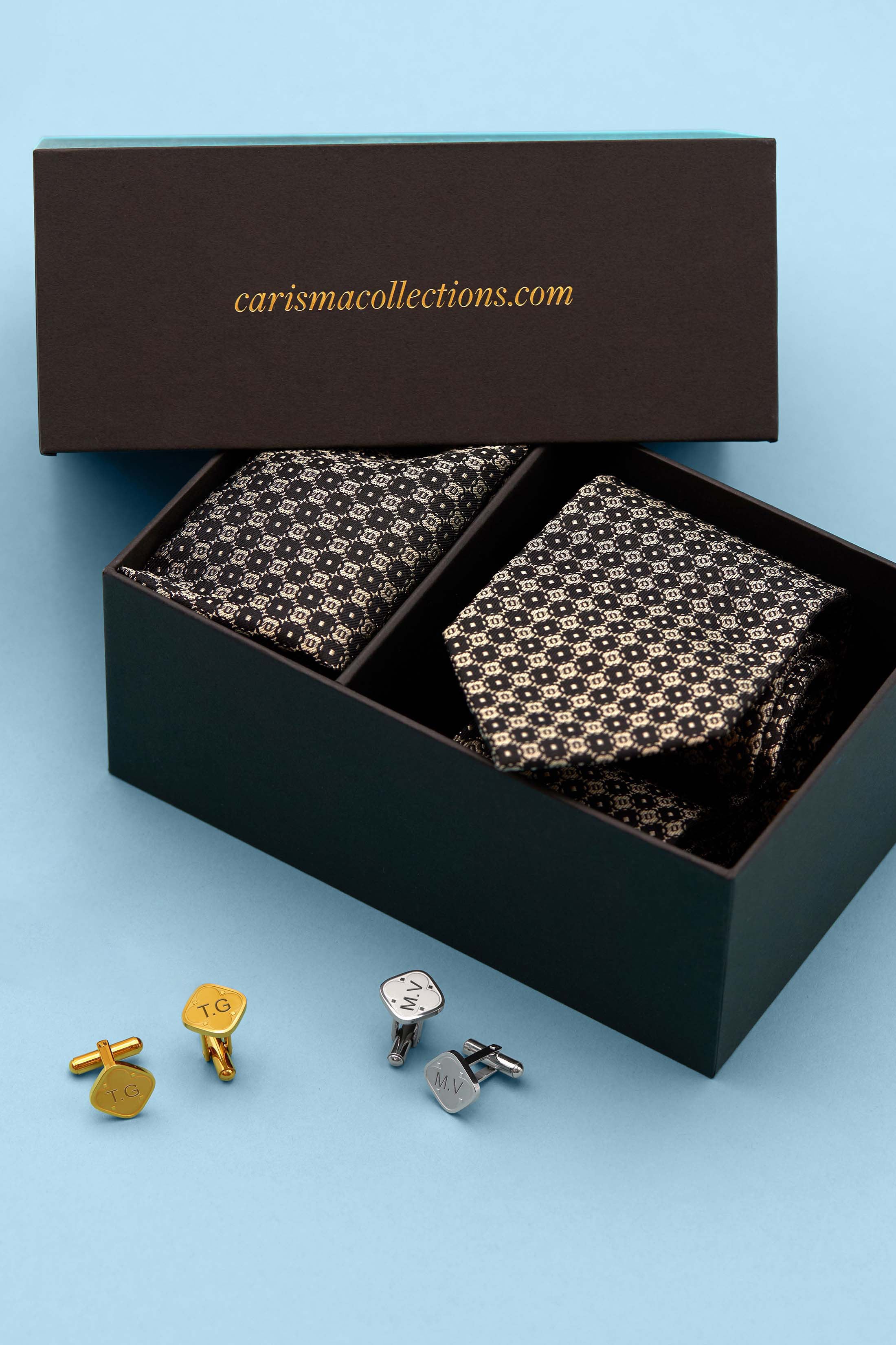 Carisma Black Signature Tie & Pocket Square & Oliver&