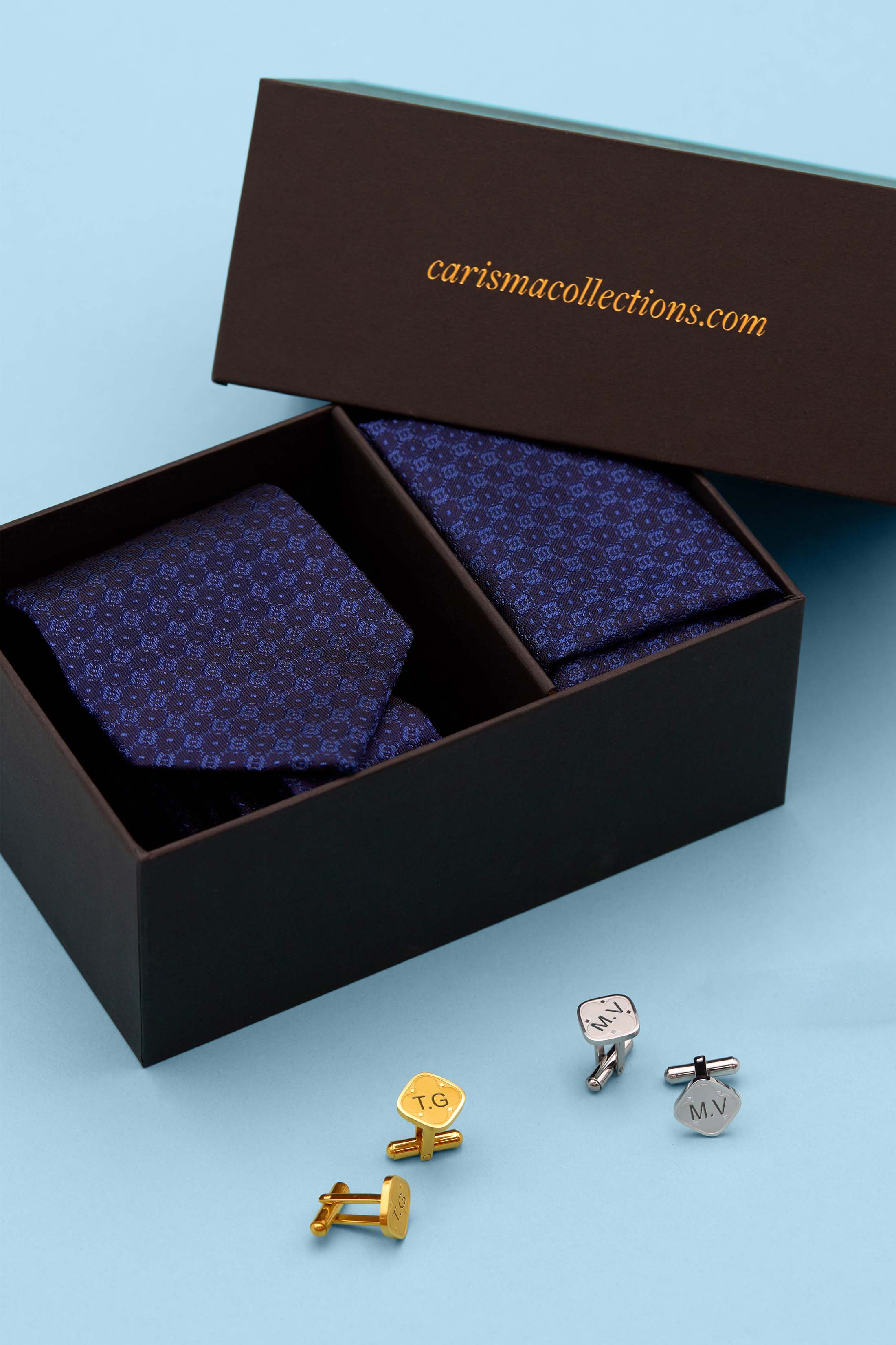 Carisma Blue Signature Tie & Pocket Square & Oliver&