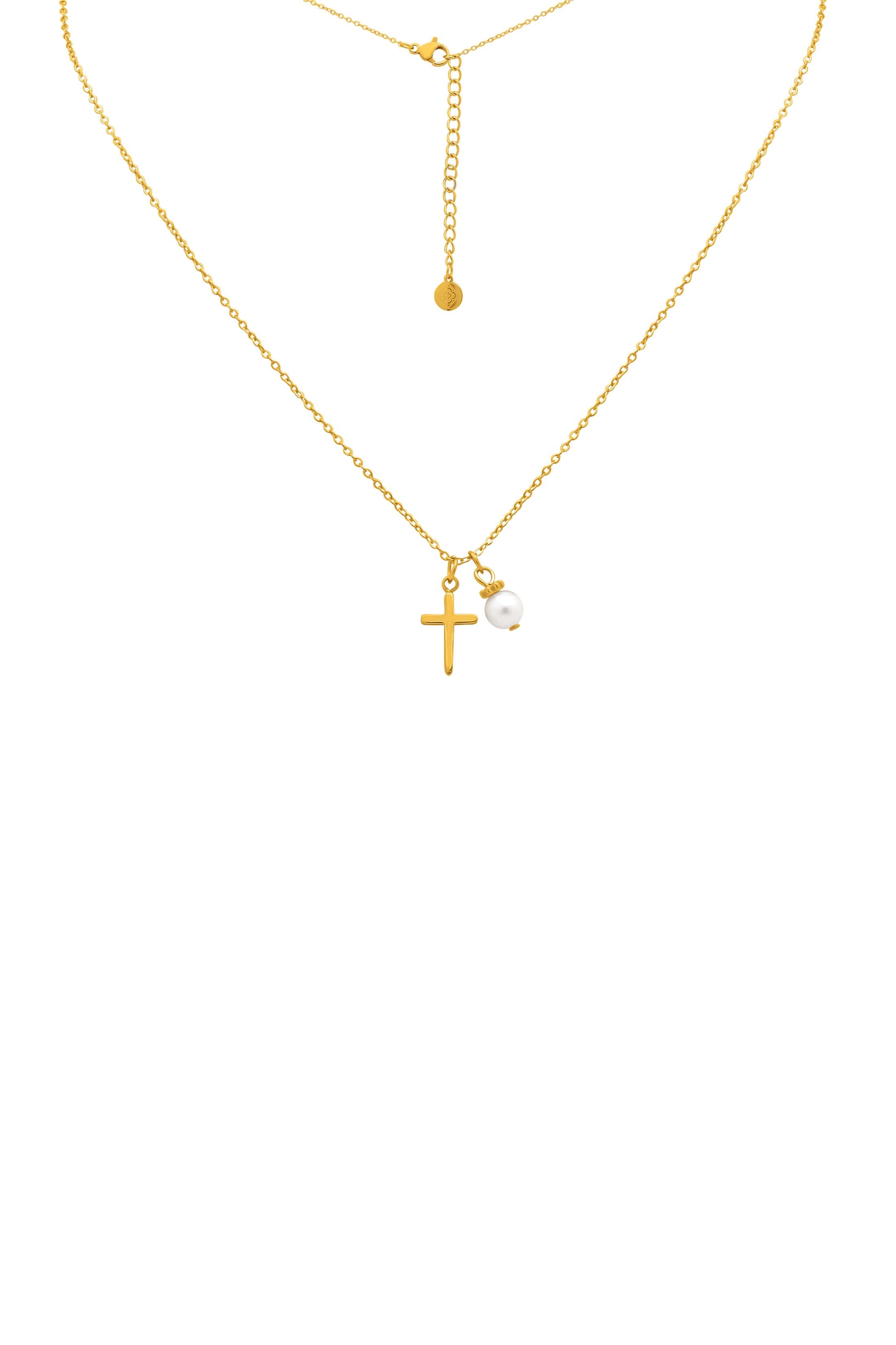 Cross & Pearl Gold Necklace