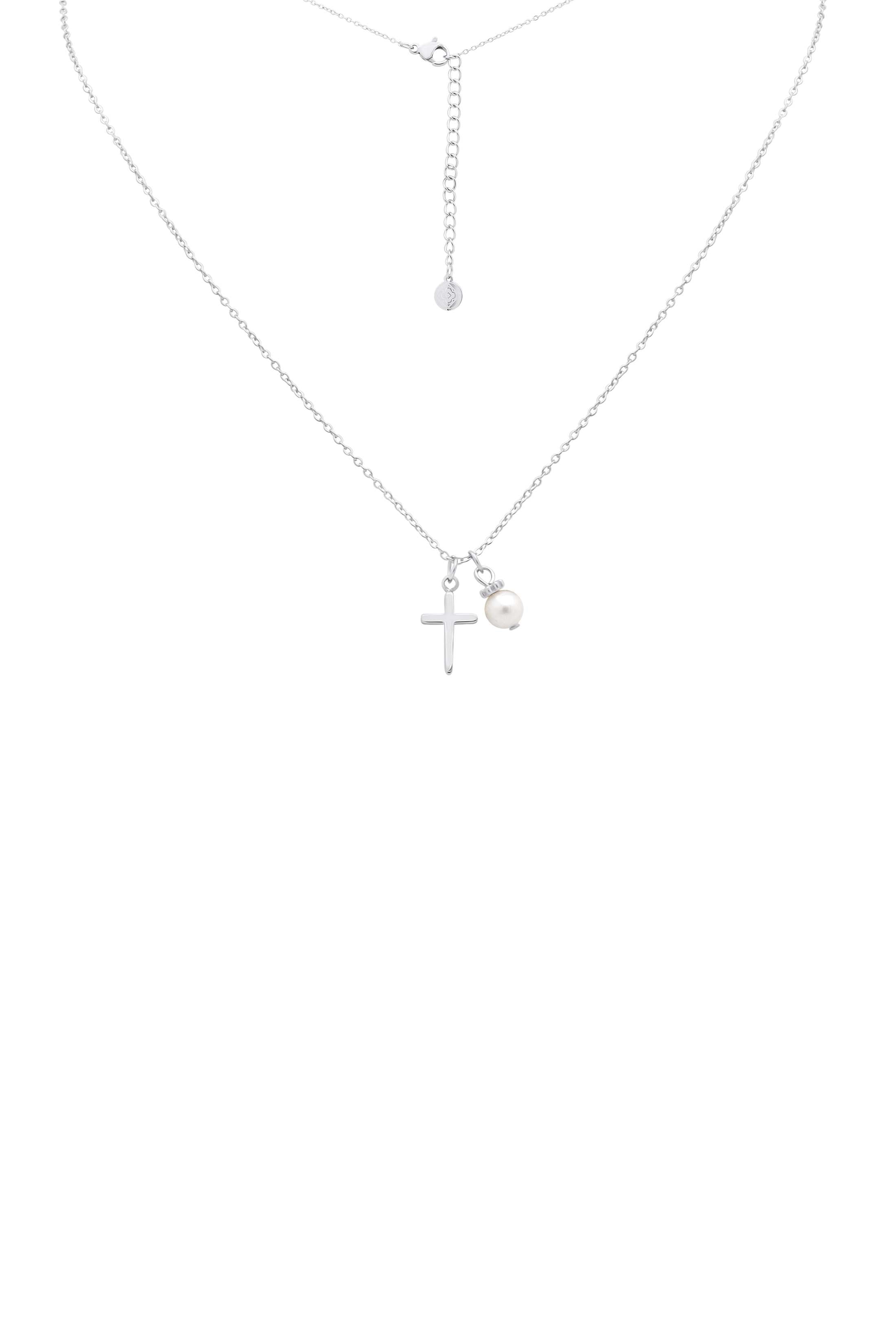 Cross & Pearl Silver Necklace