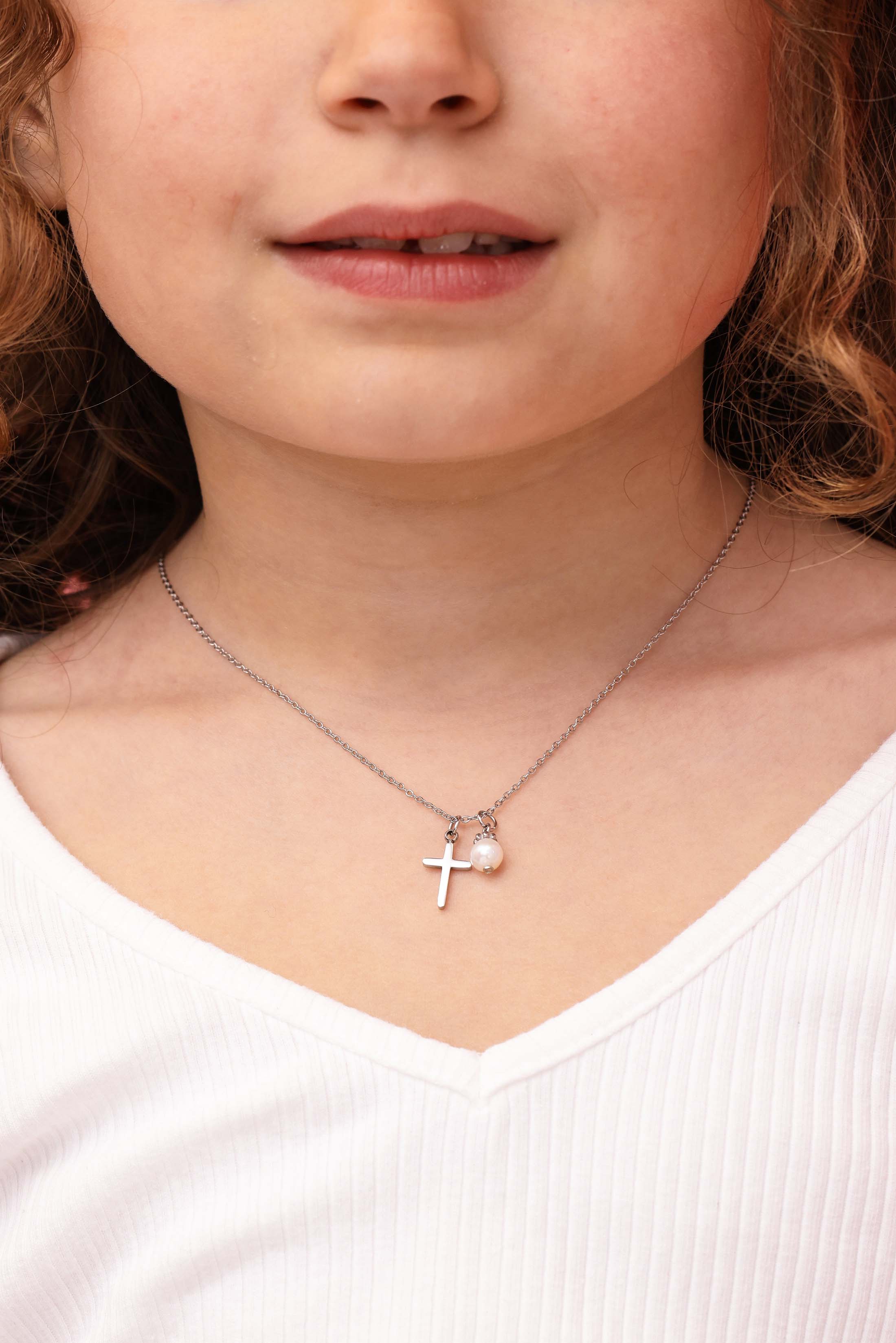 Cross & Pearl Silver Necklace