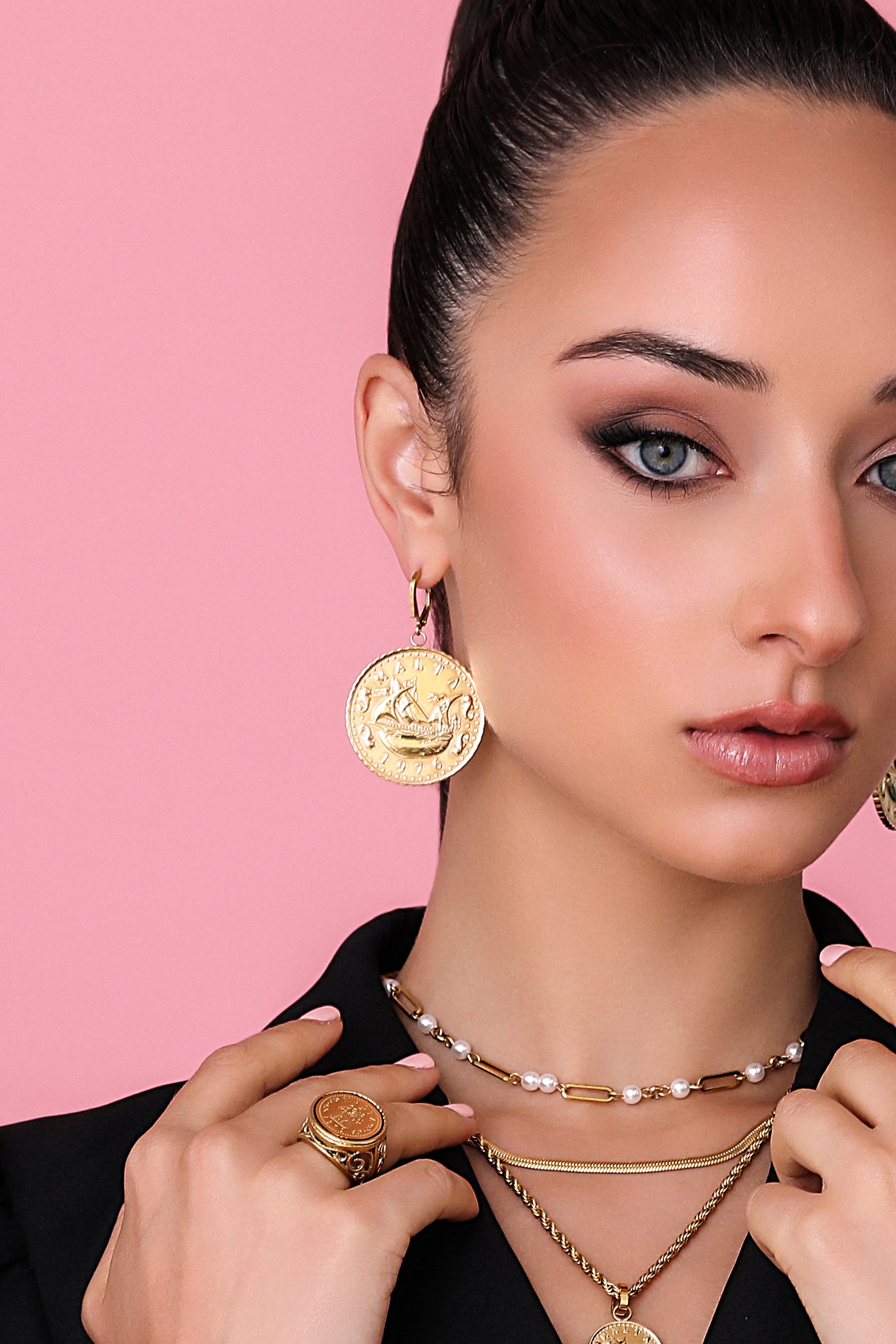 Xini Coin Embossed Statement Earrings