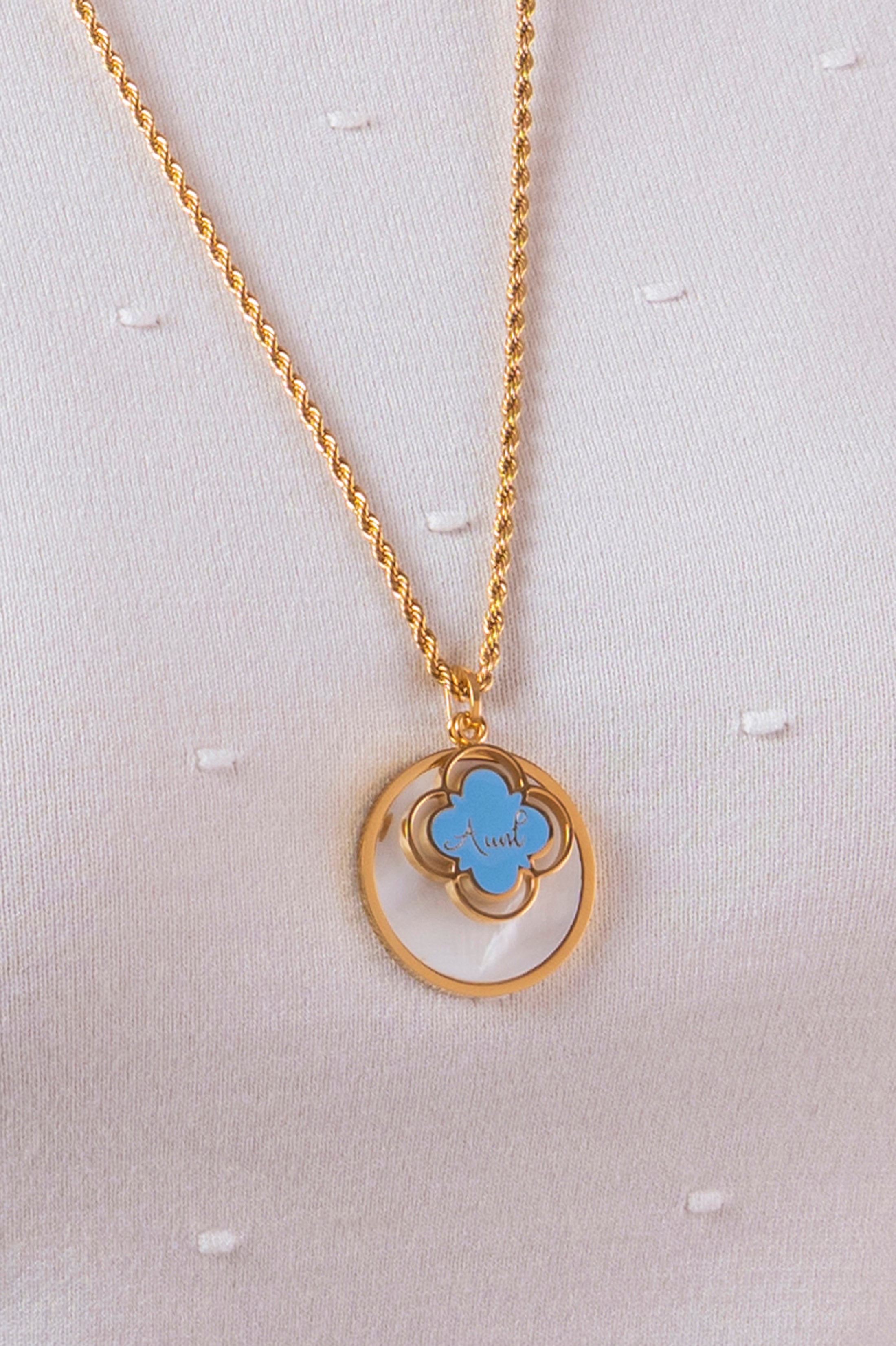 "Aunt" Blue Enamel Pendant