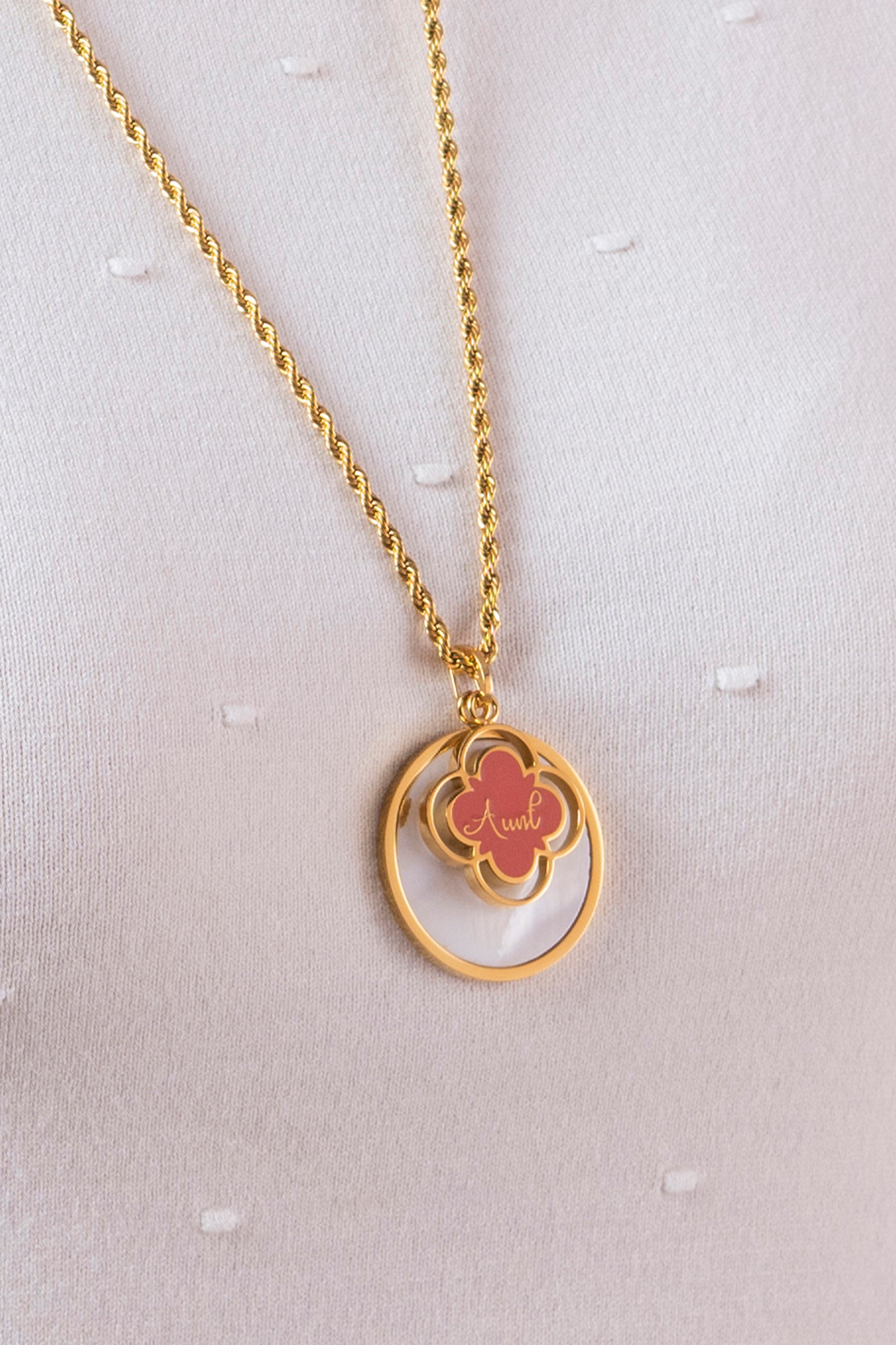"Aunt" Pink Enamel Pendant