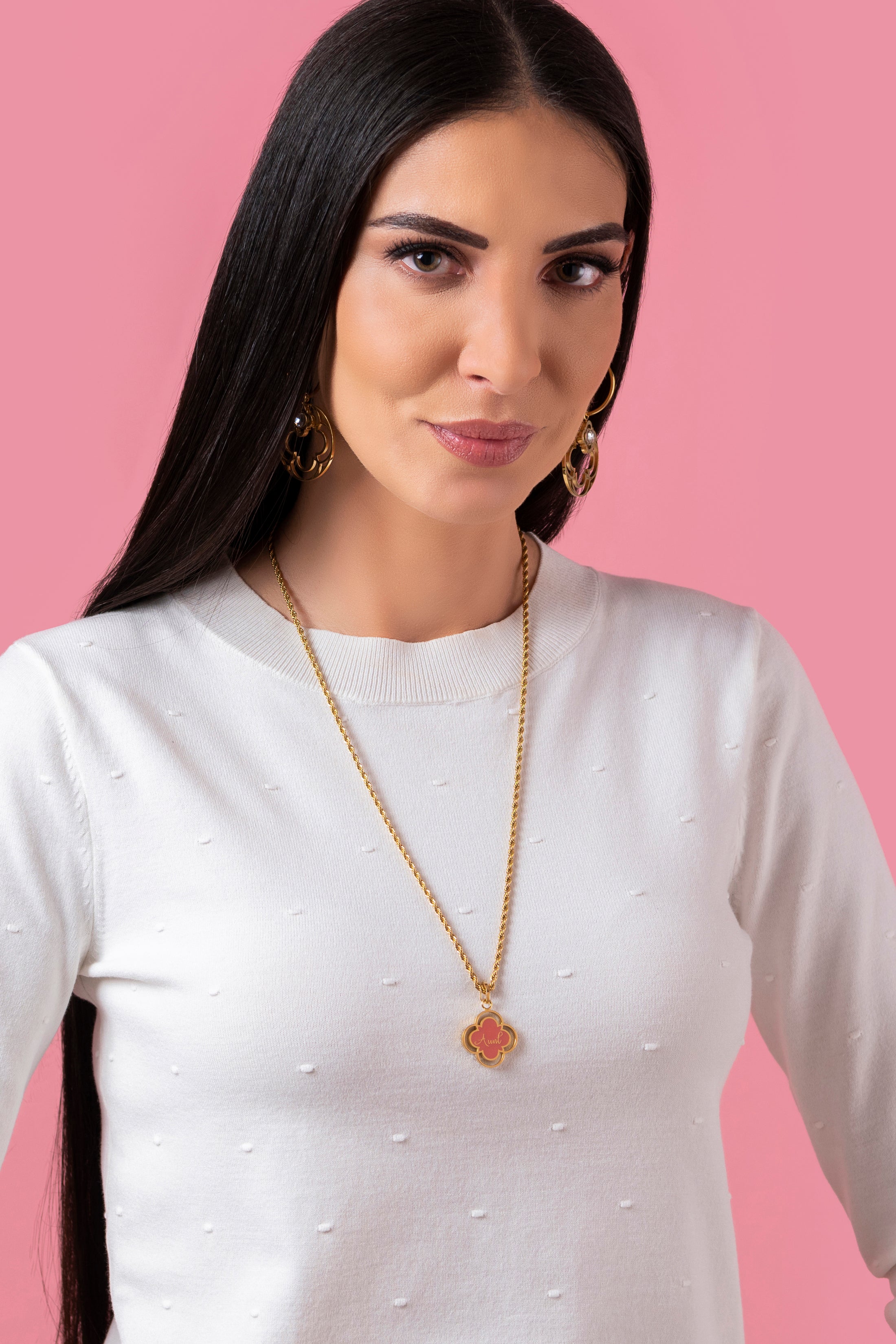 "Aunt" Pink Enamel Pendant