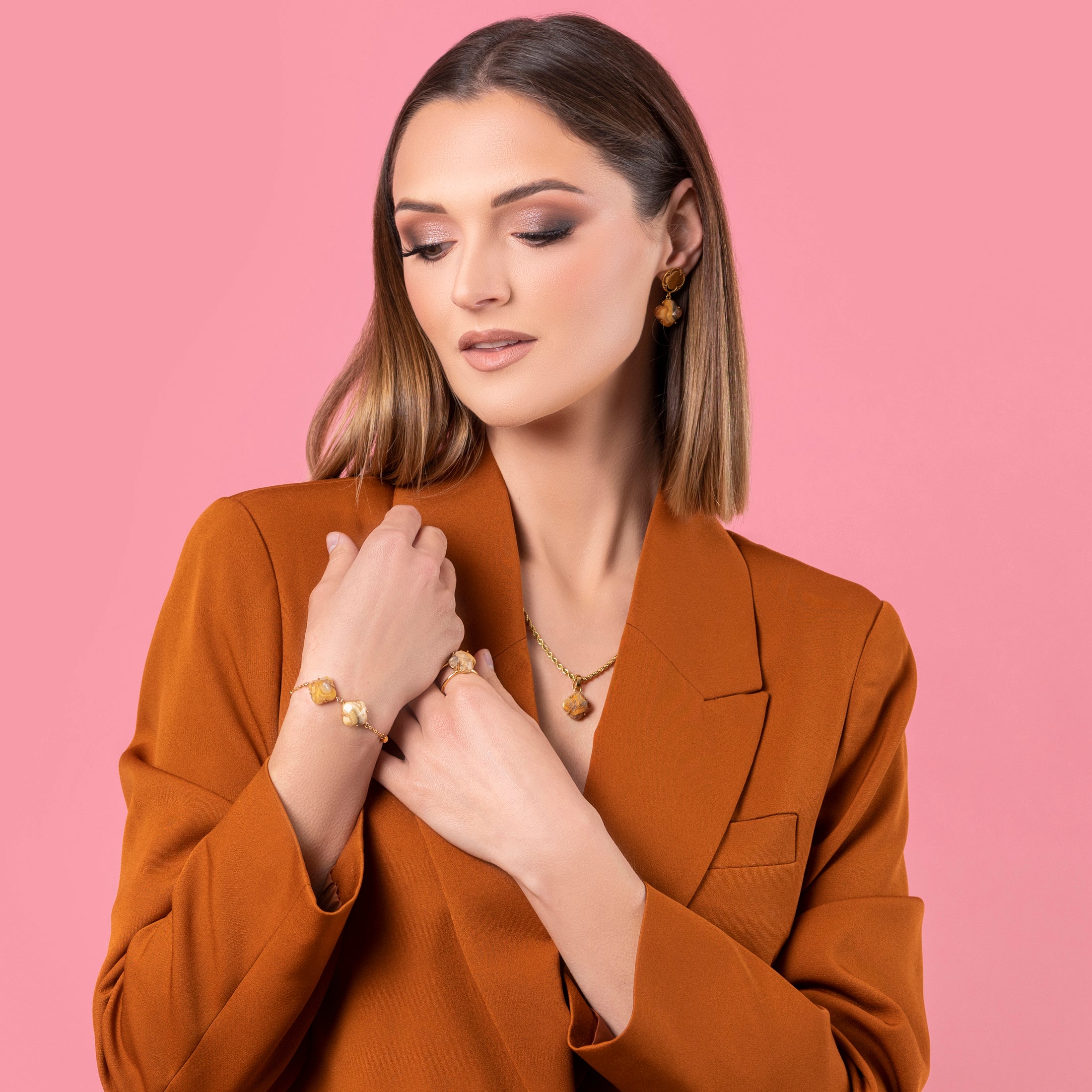 Stone Station Drop Stone Stud Earring Set