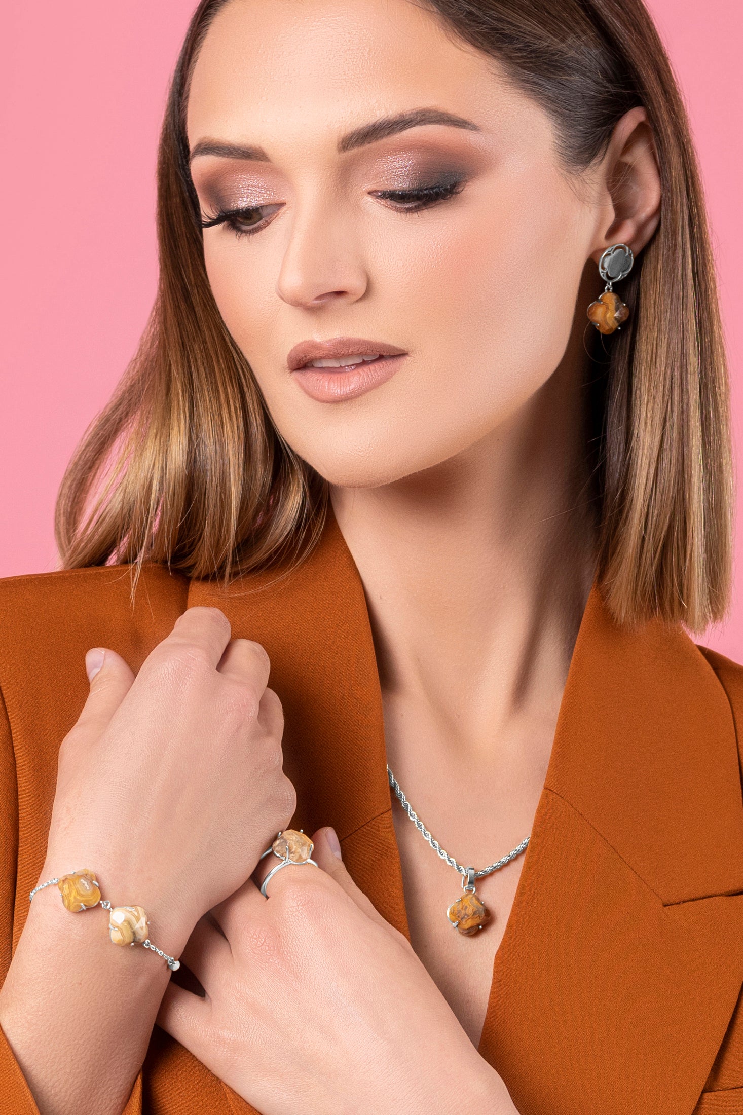 Stone Station Bracelet Silver Coloured