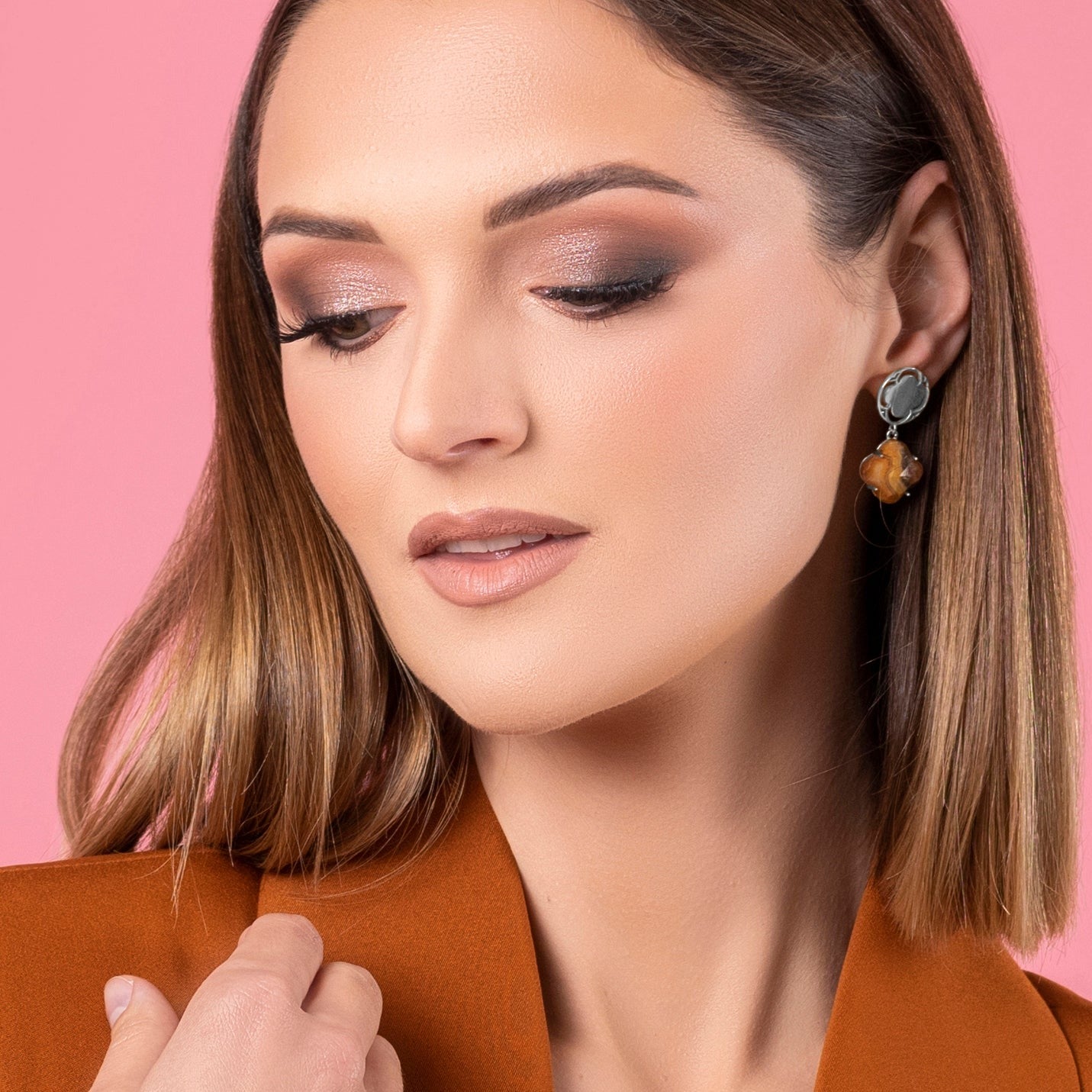 Stone Station Drop Stone Stud Earring Set Silver Coloured