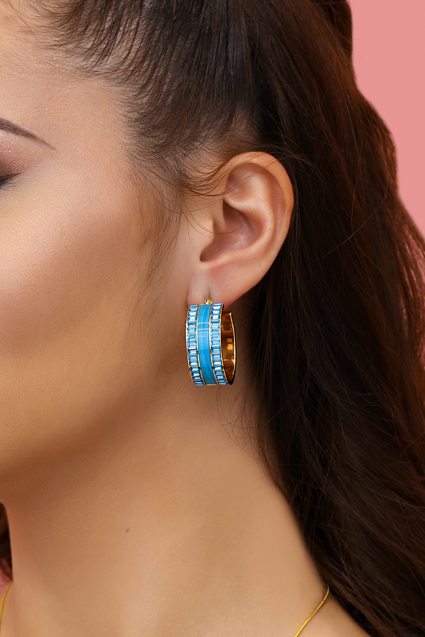 Faniello Blue Mother of Pearl Hoop Earring Set