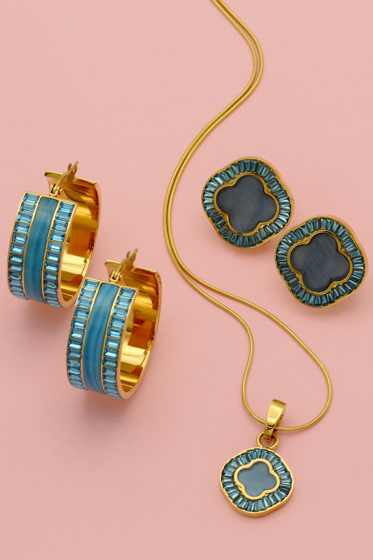 Faniello Blue Mother of Pearl Hoop Earring Set