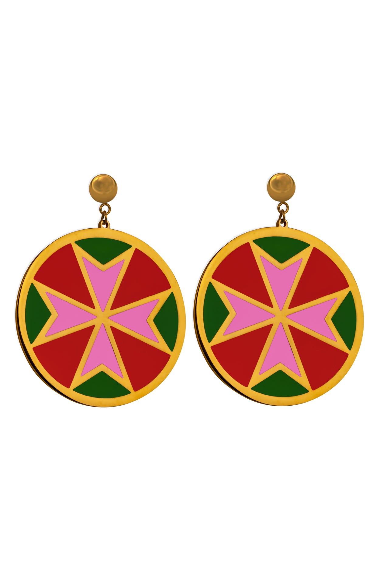 Fuchsia & Green Maltese Cross Earring Set