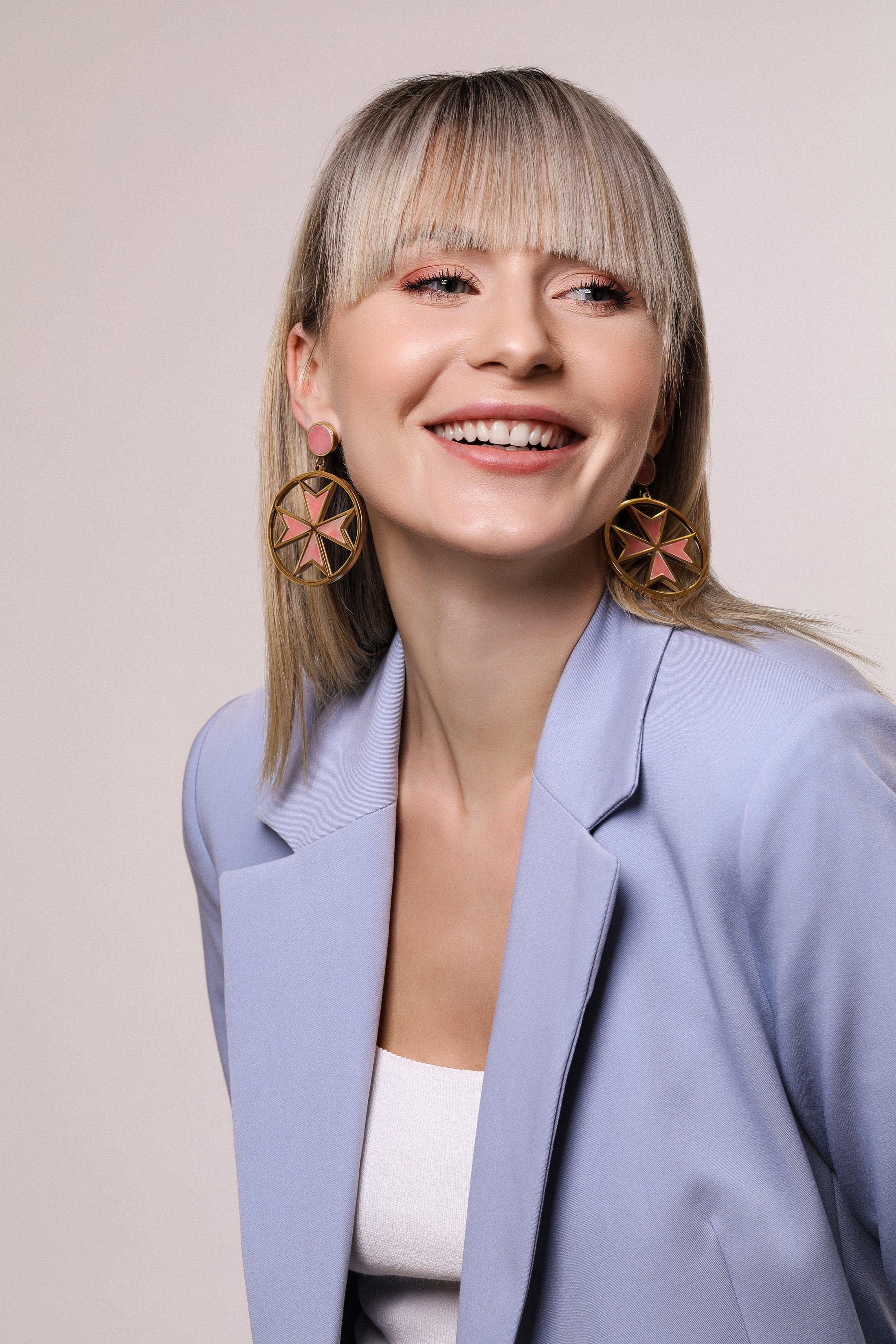 The Pink Marble Maltese Cross Earring Set