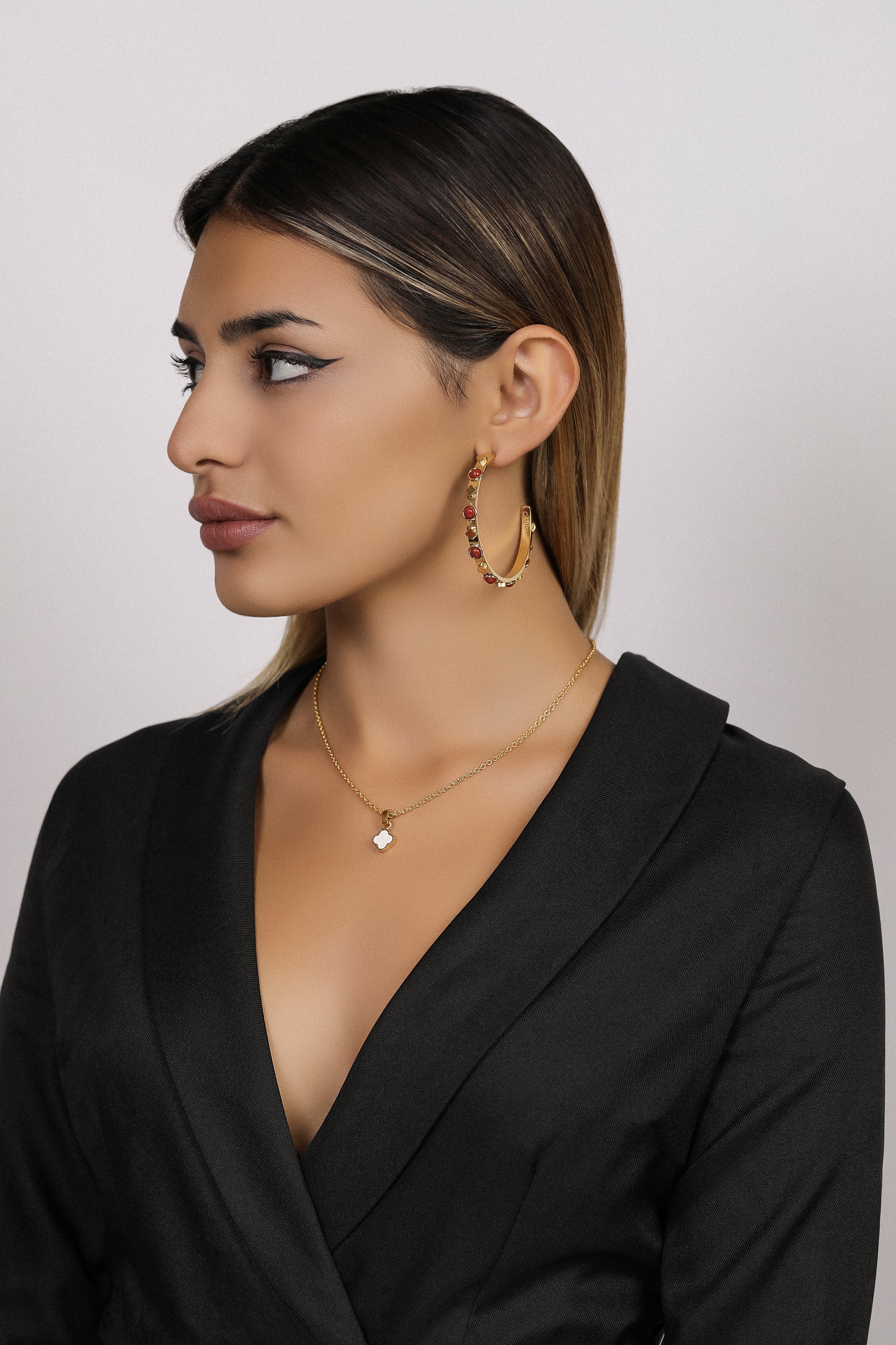 Flame Stone Hoop Earring Set