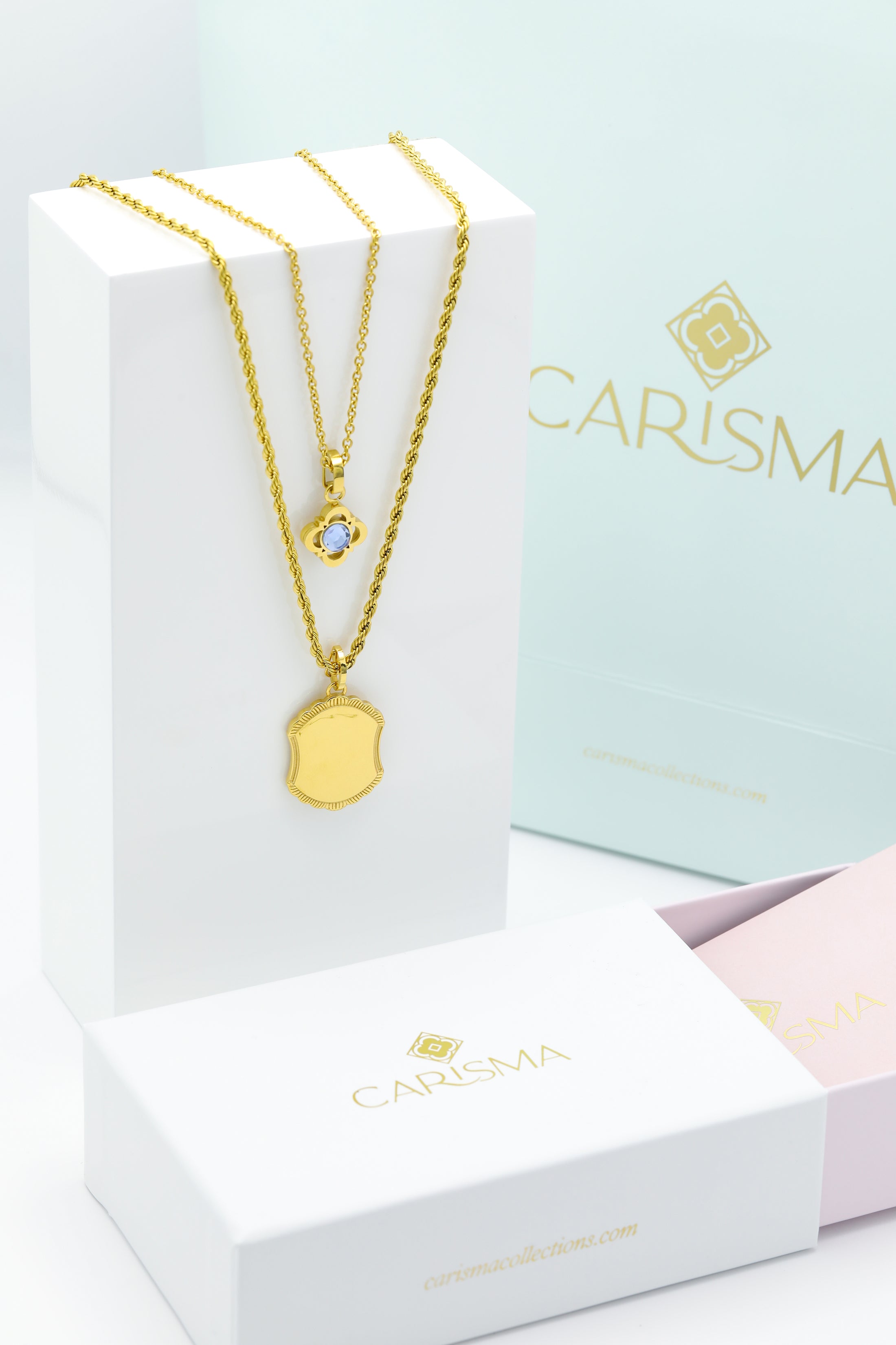 Gozo Lace Engravable Pendant & Carisma Logo Birthstone Pendant Gift Set