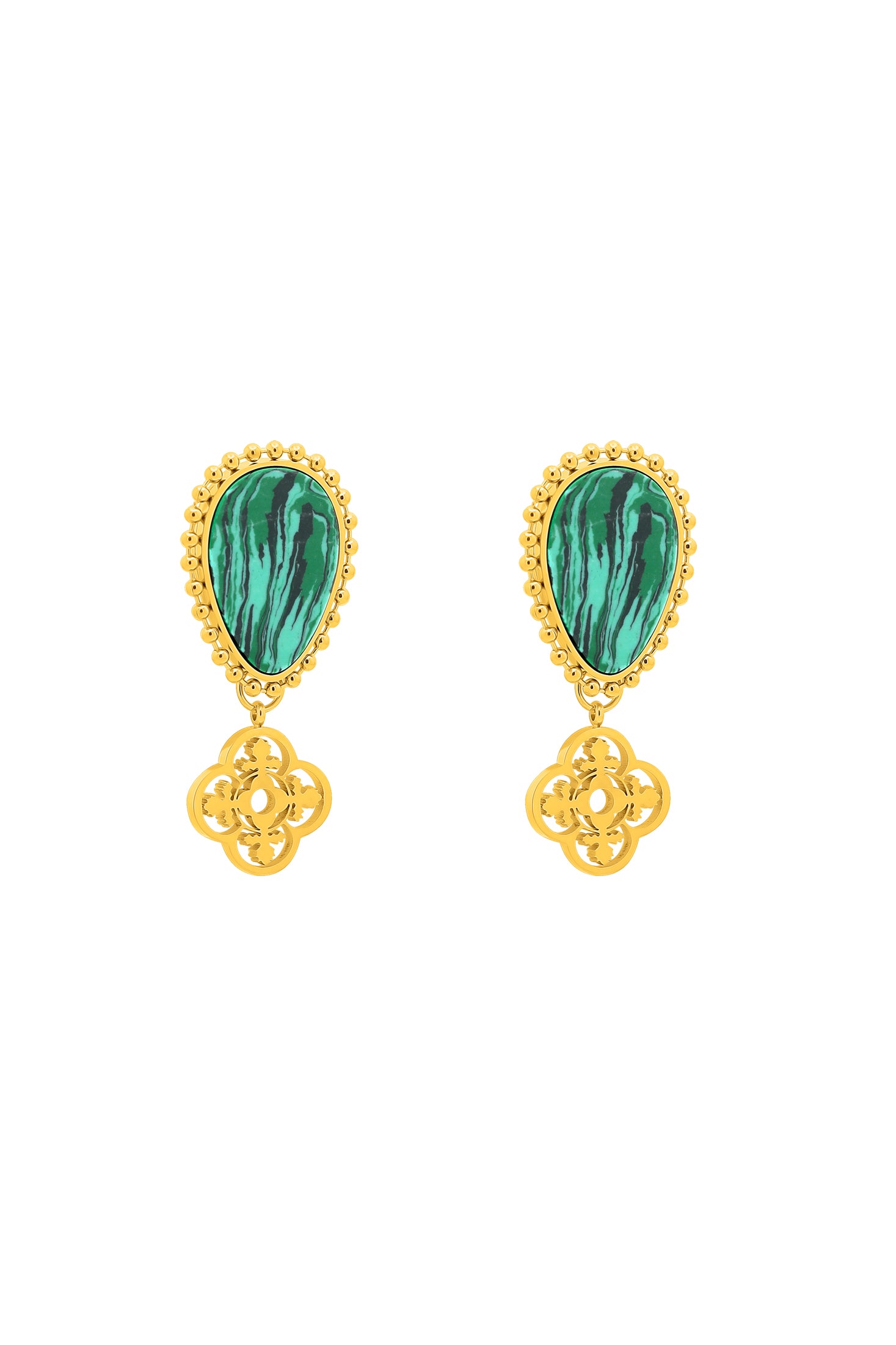 Plaza Green Stone Maltese Tile Pattern Drop Earring Set