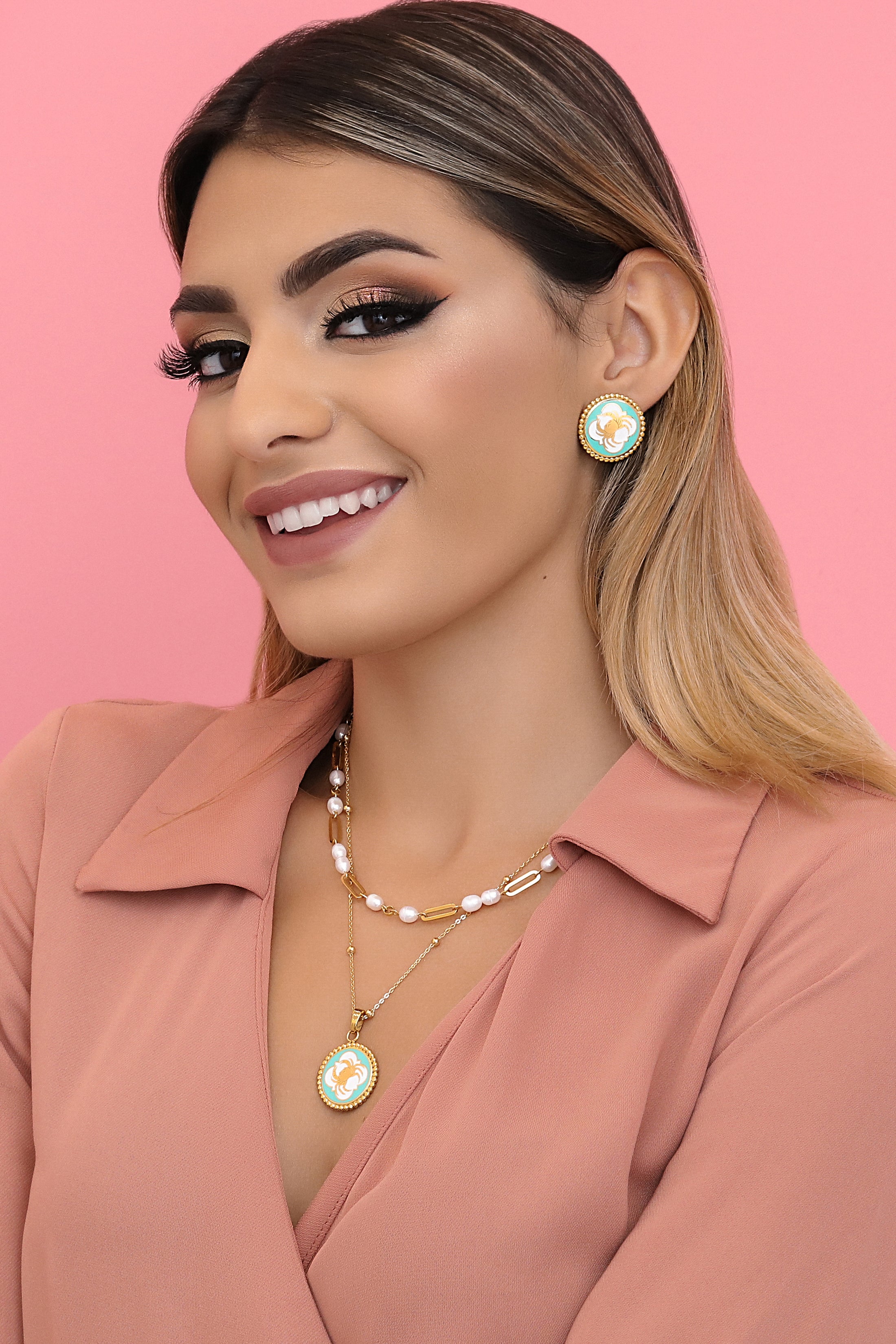 Qabru Enamel Stud Earrings