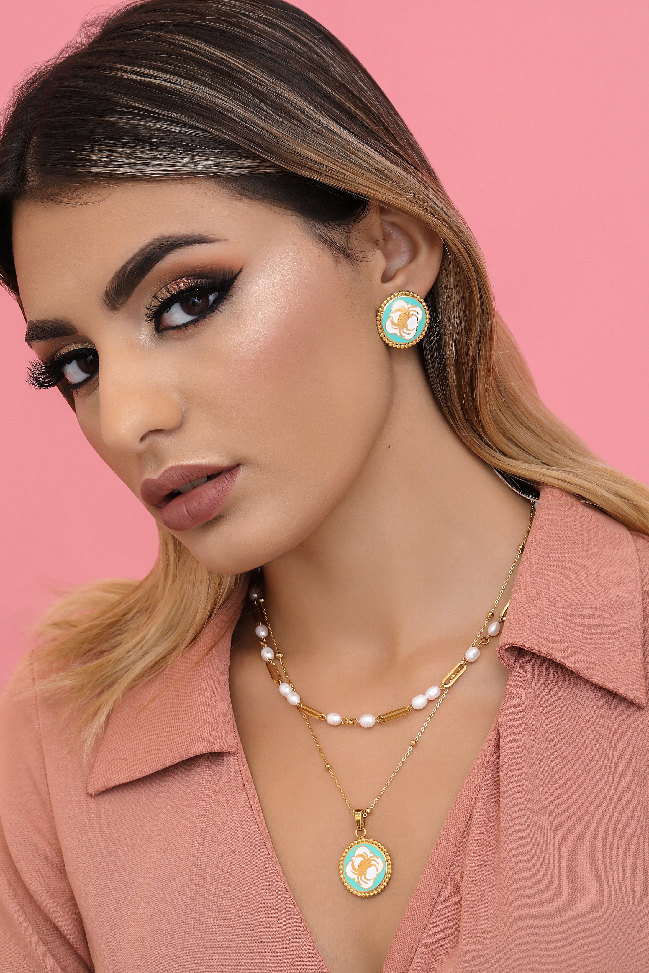 Qabru Enamel Stud Earrings