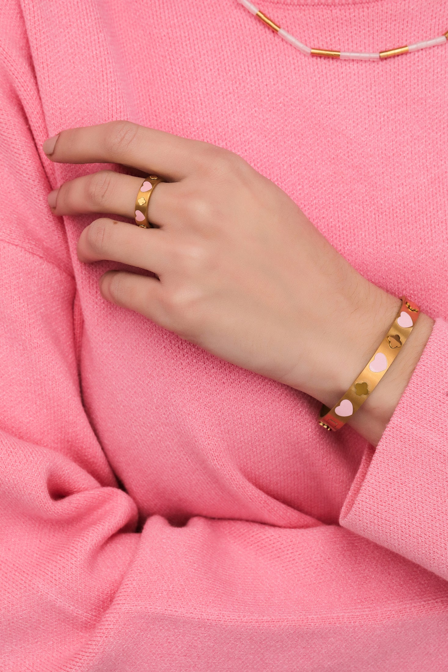 Pink Heart Enamel Ring