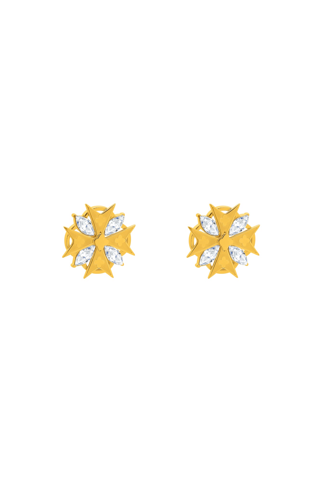 Quad Crystal Maltese Cross Stud Earring Set