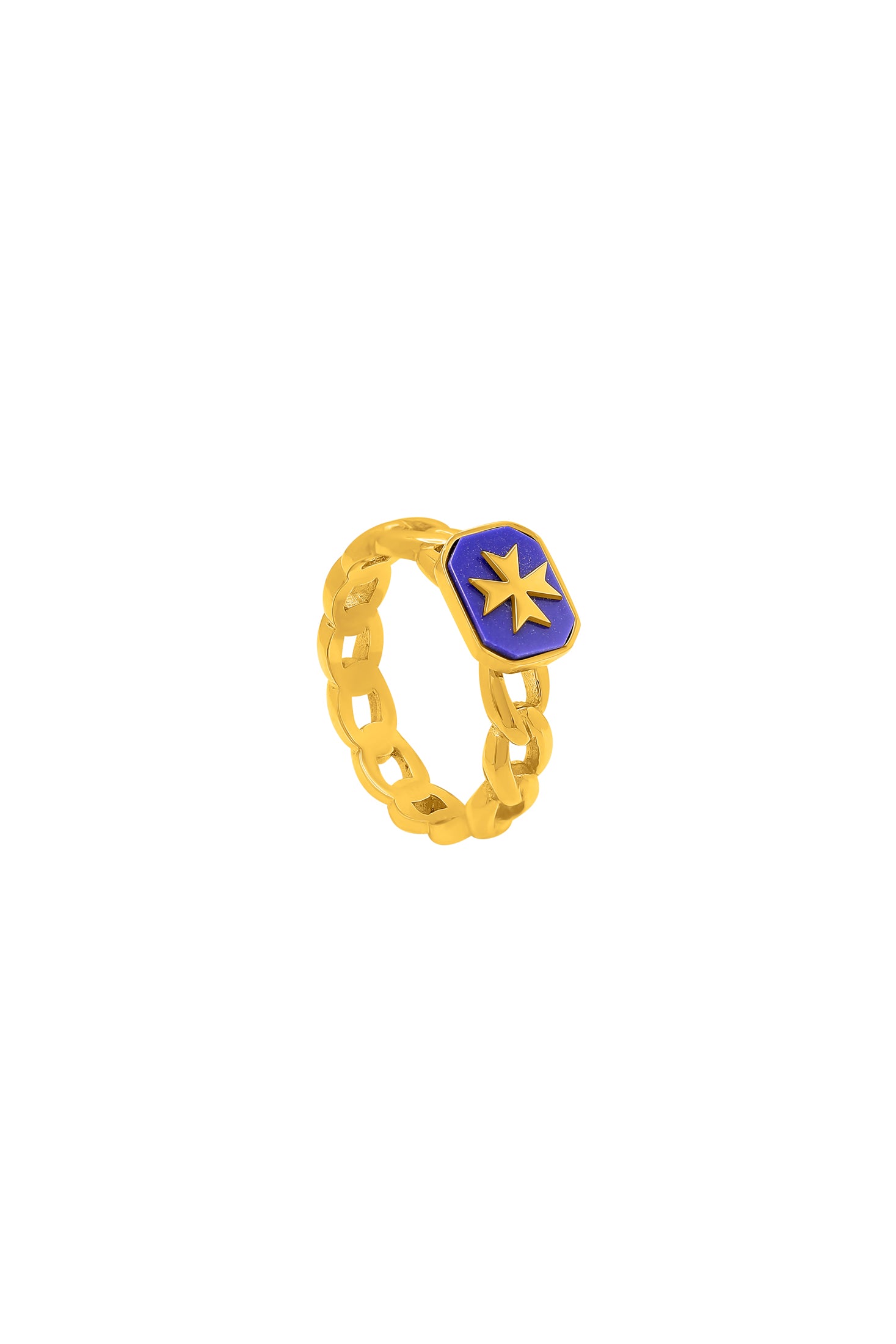 Deep Blue Maltese Cross Link Ring