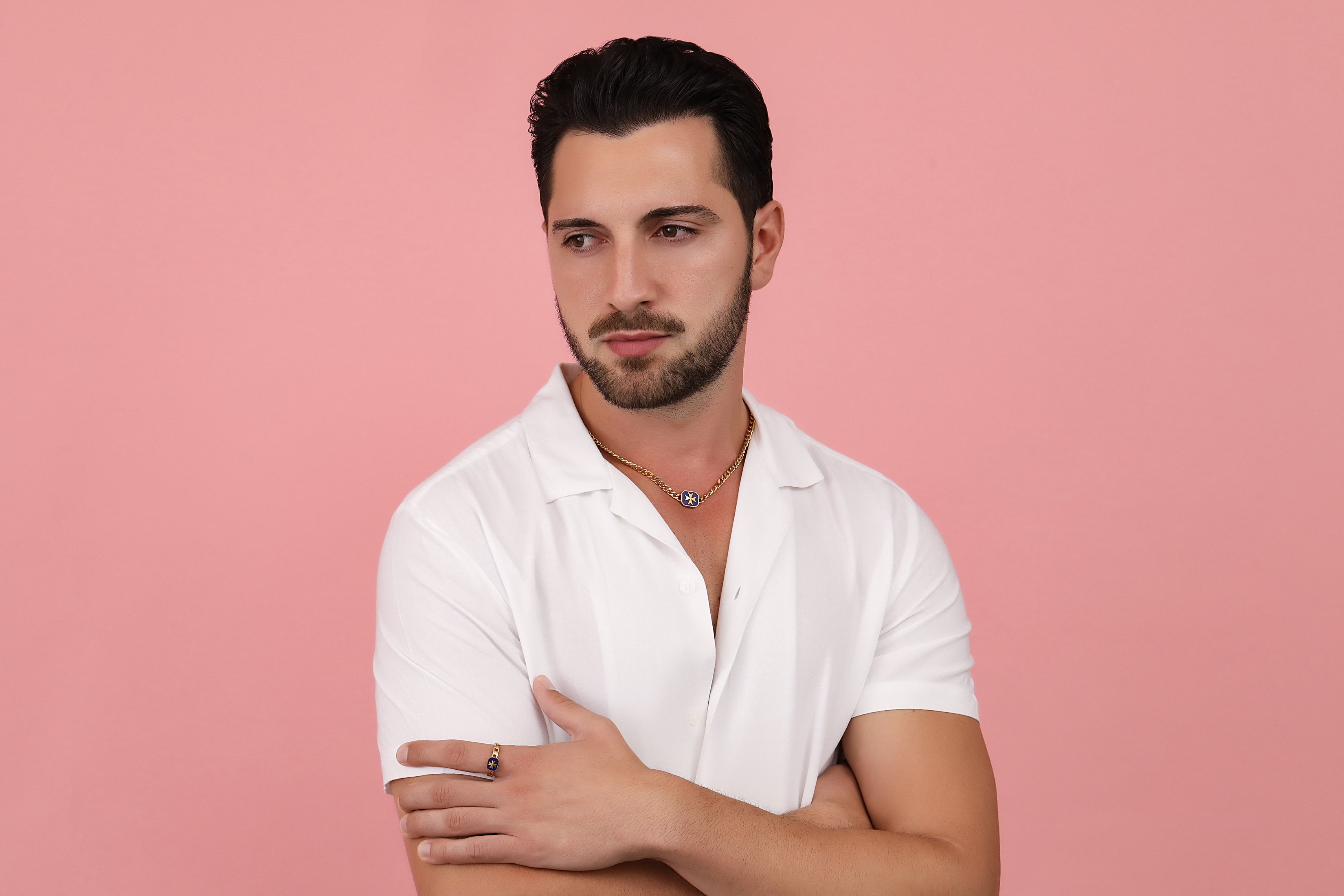 Deep Blue Maltese Cross Link Ring