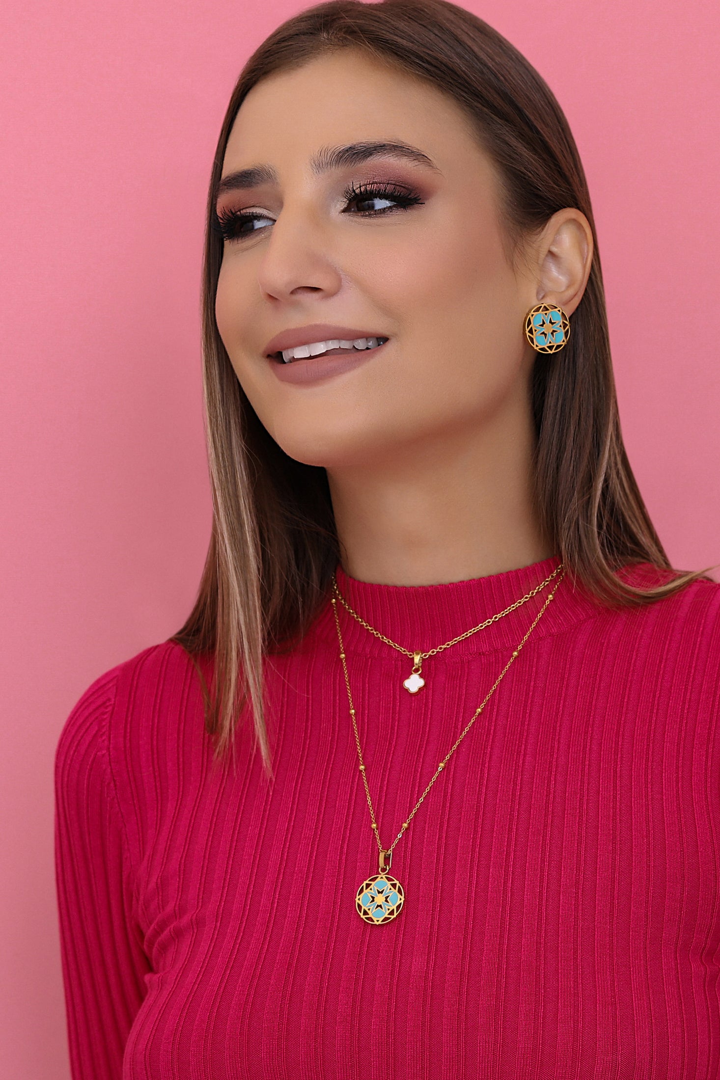 Turquoise Maltese Cross Stud Earring Set