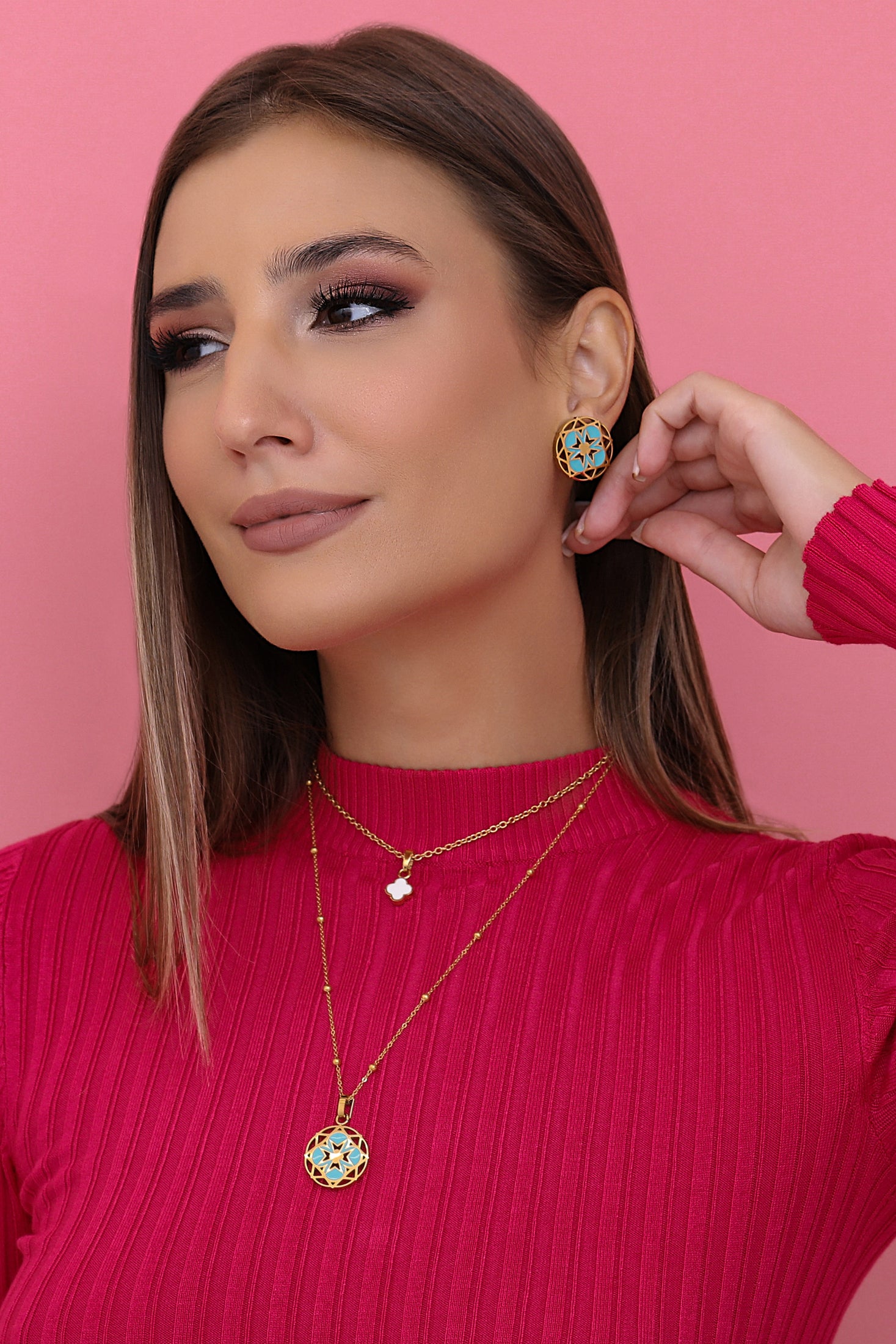 Turquoise Maltese Cross Stud Earring Set