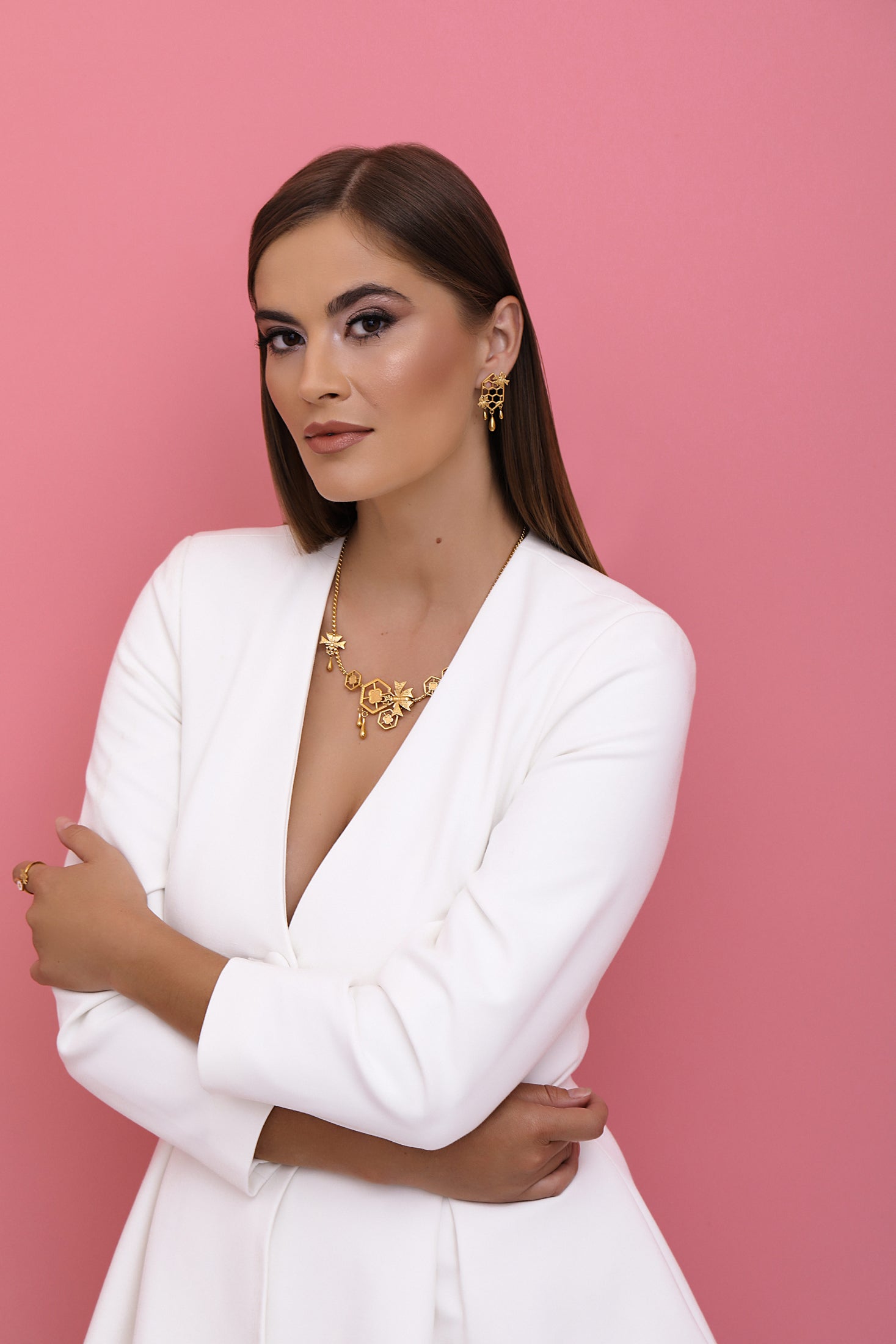 Reġina Gold Carisma Logo Statement Necklace