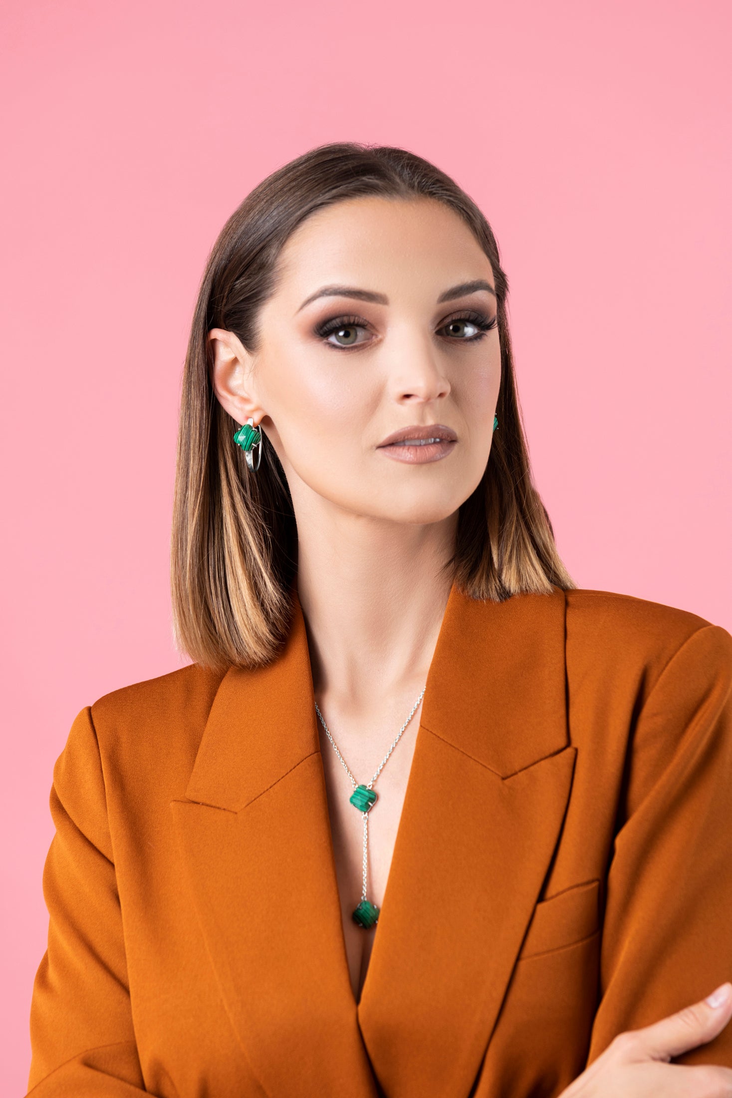 Stone Station Necklace Silver Coloured