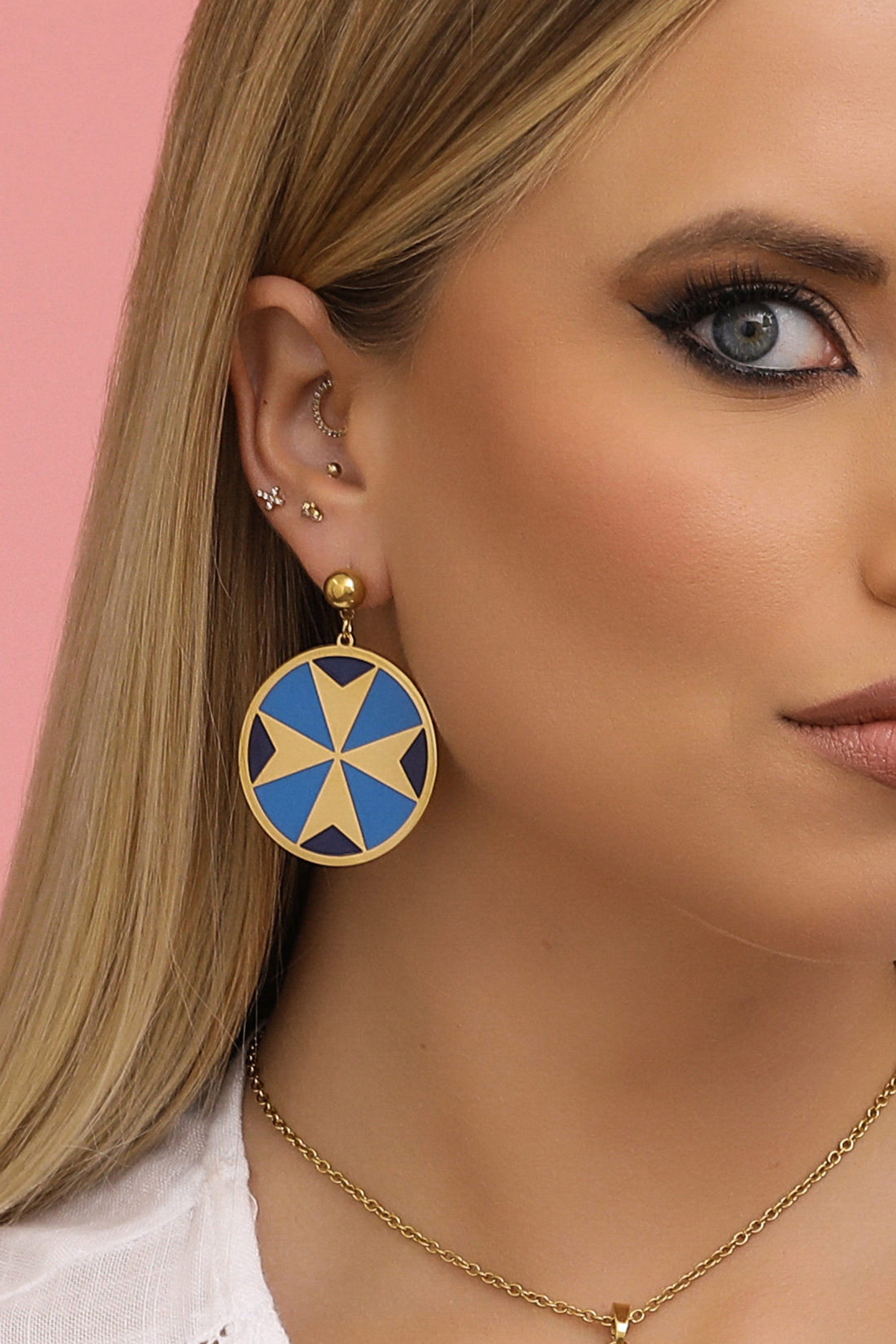 Deep Blue Maltese Cross Petite Earring Set