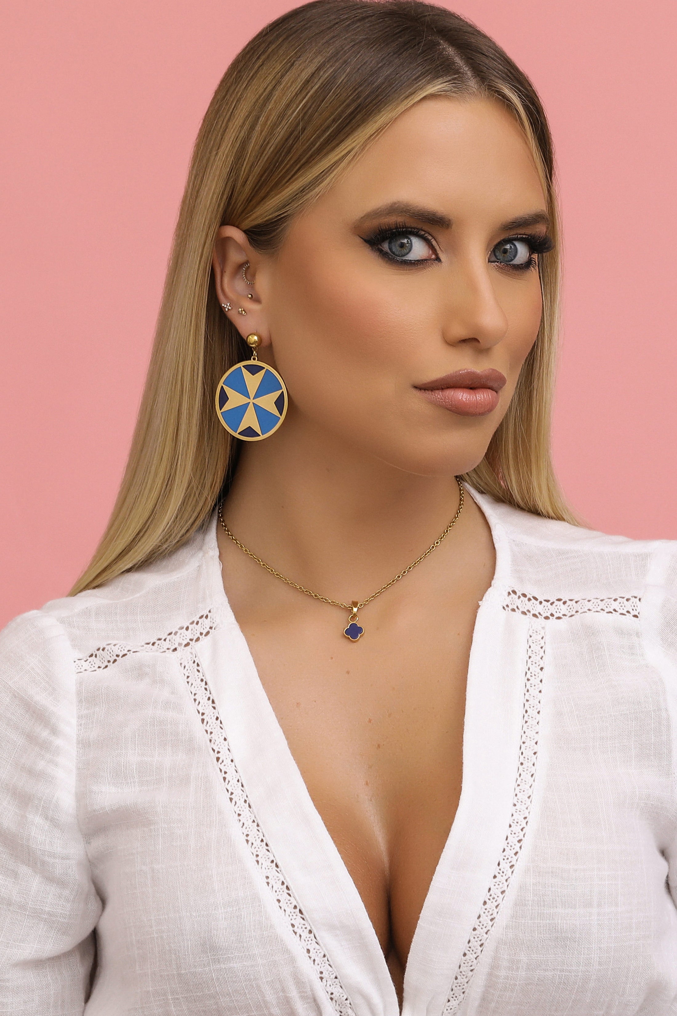 Deep Blue Maltese Cross Petite Earring Set